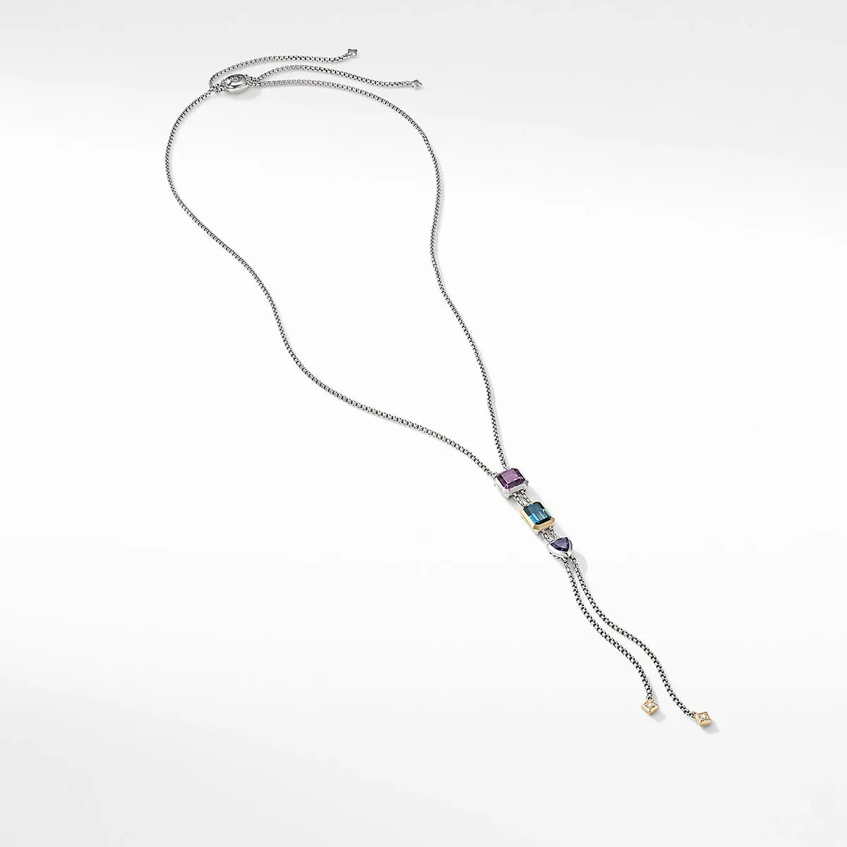 Novella Y Necklace with Hampton Blue Topaz, 18K Yellow Gold and Diamonds