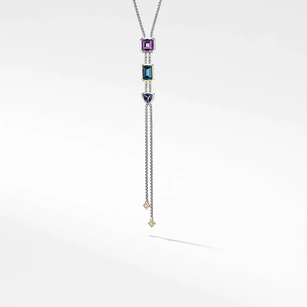 Novella Y Necklace with Hampton Blue Topaz, 18K Yellow Gold and Diamonds