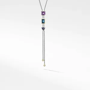 Novella Y Necklace with Hampton Blue Topaz, 18K Yellow Gold and Diamonds