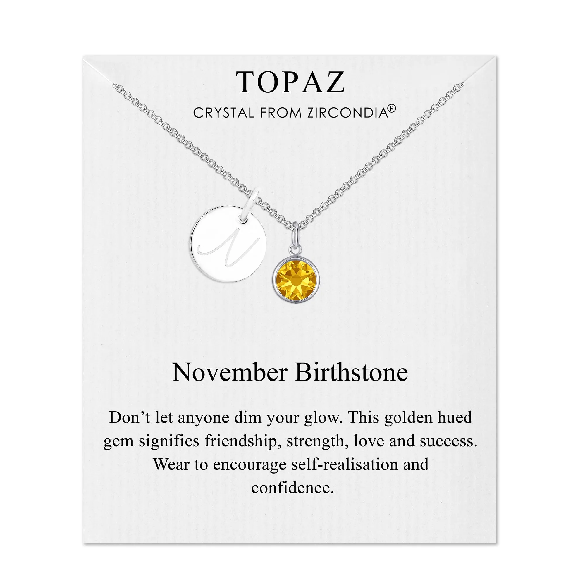 November (Topaz) Birthstone Necklace with Initial Charm (A to Z) Created with Zircondia® Crystals
