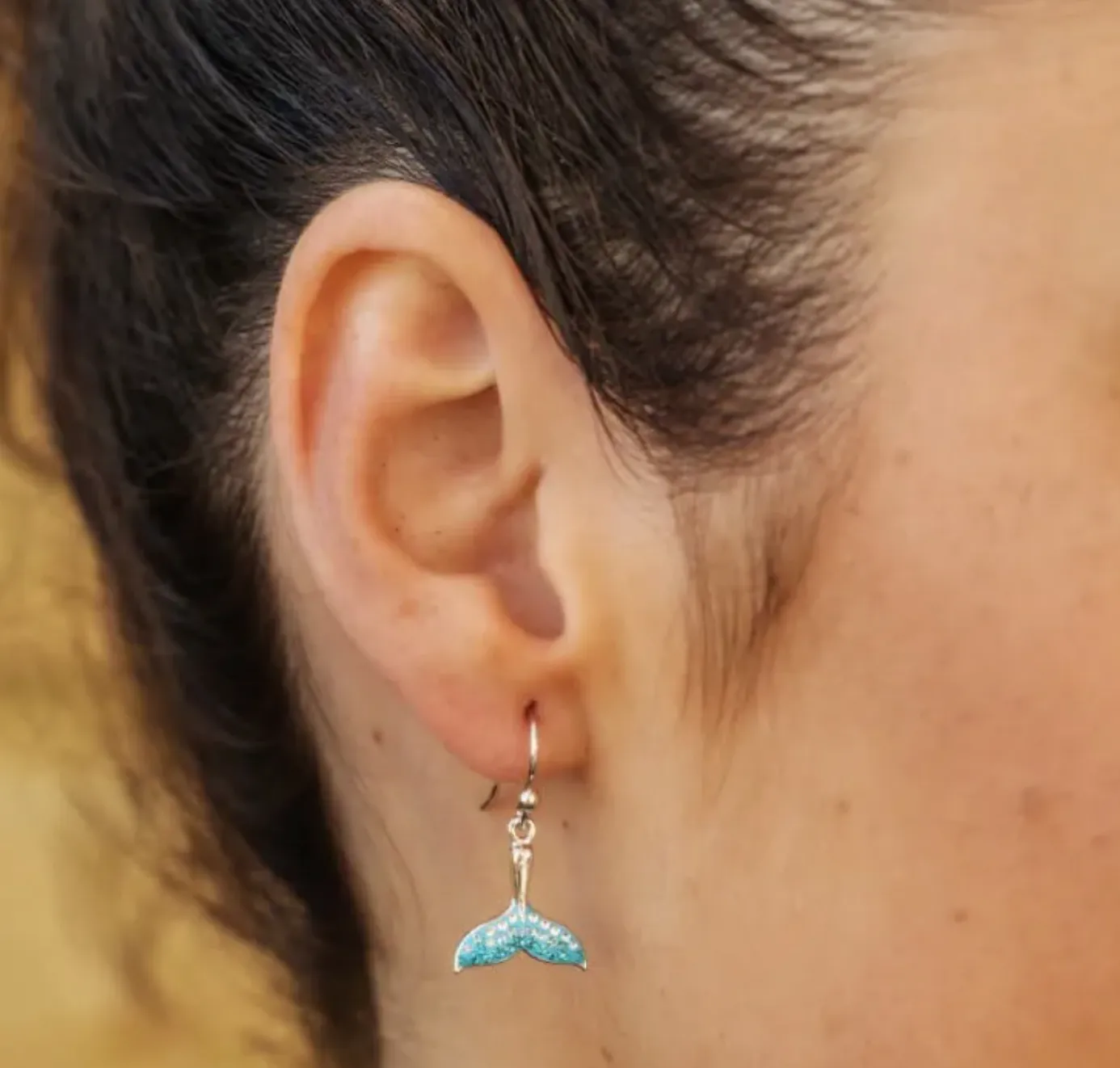 Ocean SS Aqua SW Crystal Whale Tail Drop Earrings