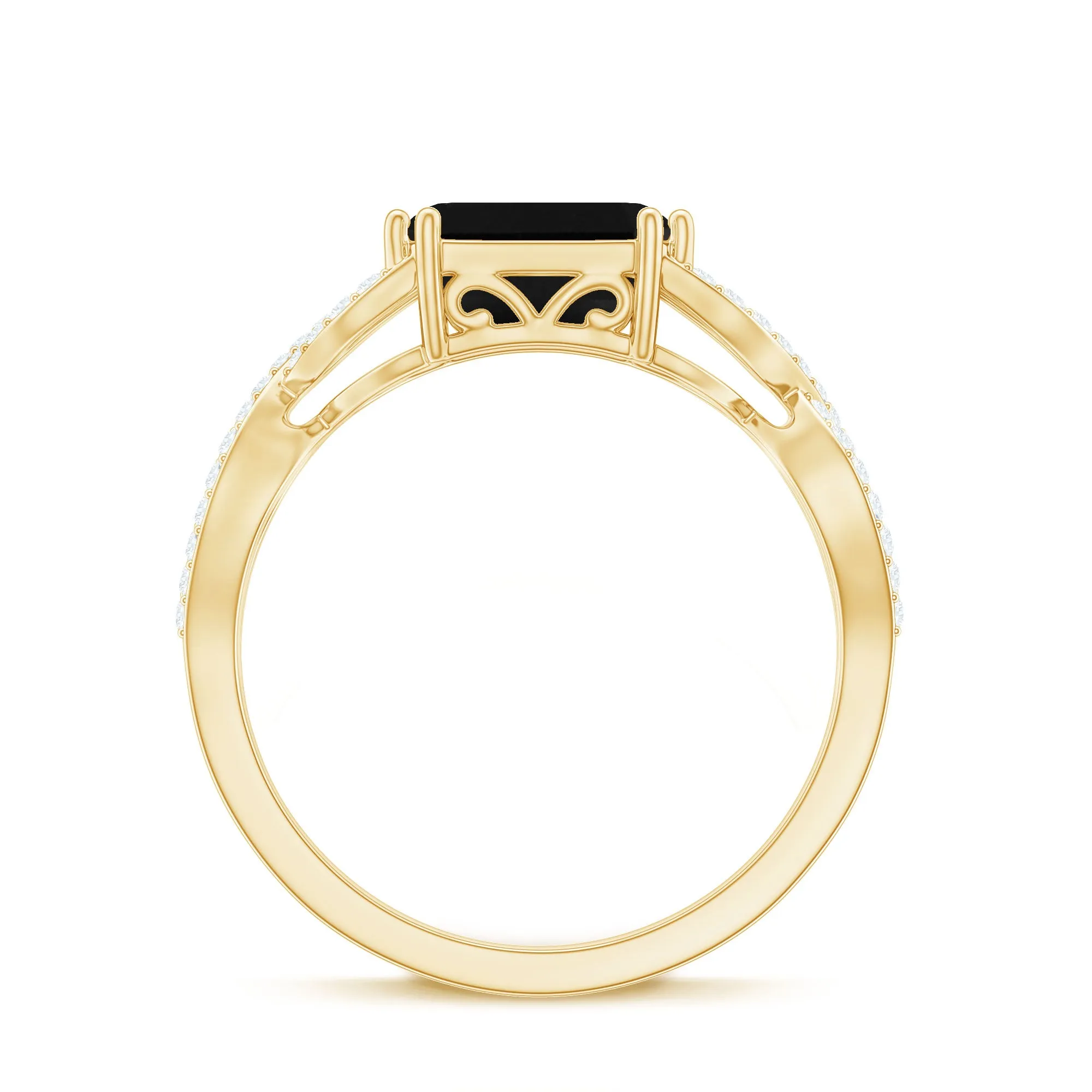 Octagon Created Black Diamond East-West Crossover Ring with Diamond