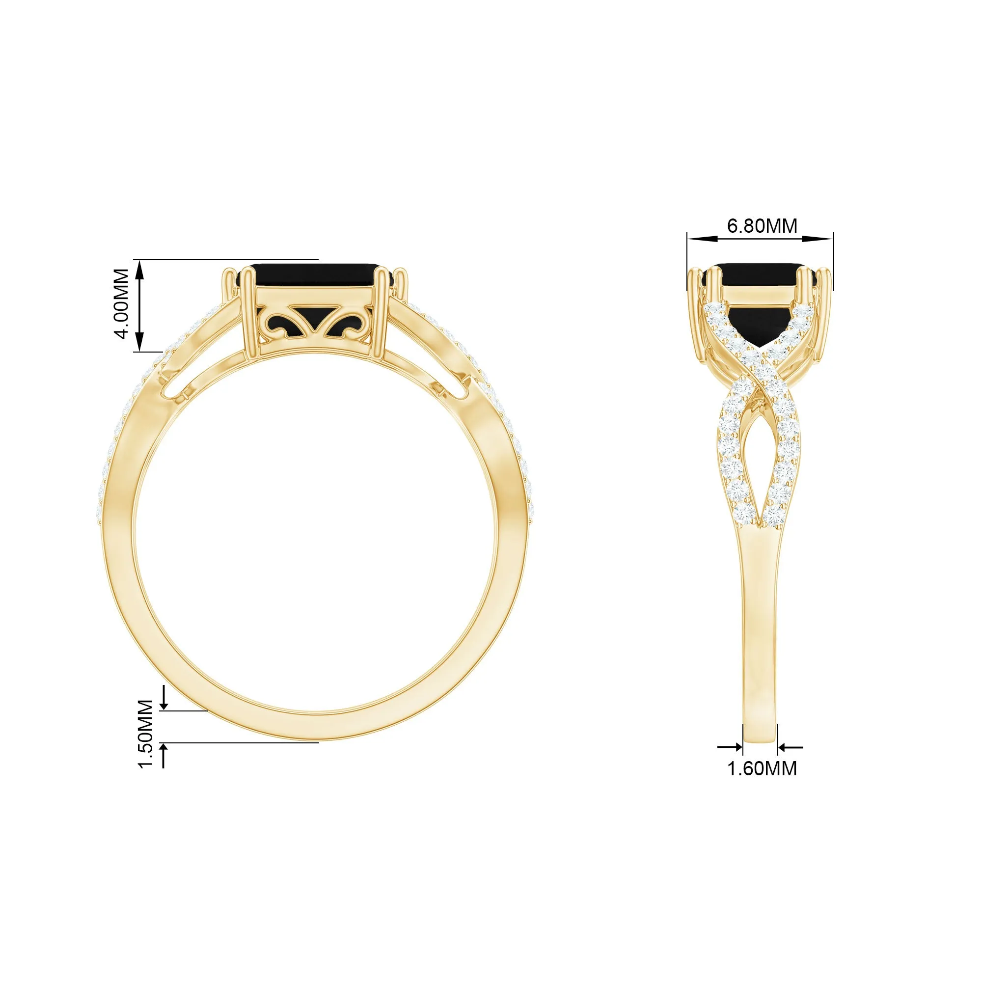 Octagon Created Black Diamond East-West Crossover Ring with Diamond
