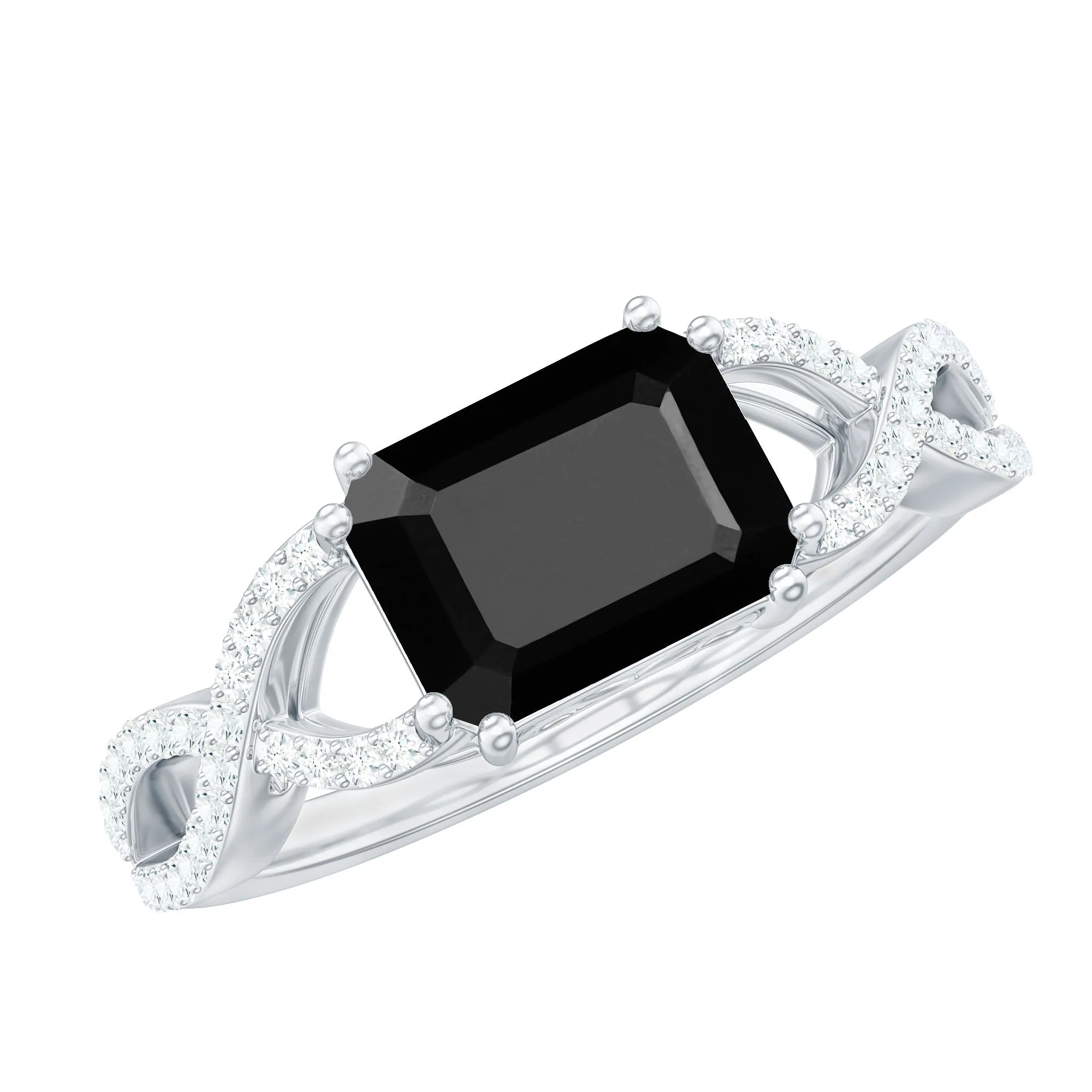 Octagon Created Black Diamond East-West Crossover Ring with Diamond