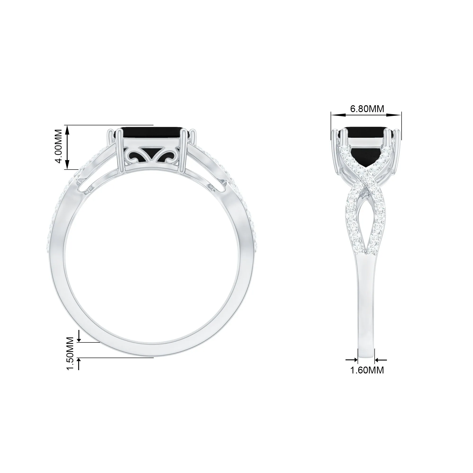 Octagon Created Black Diamond East-West Crossover Ring with Diamond