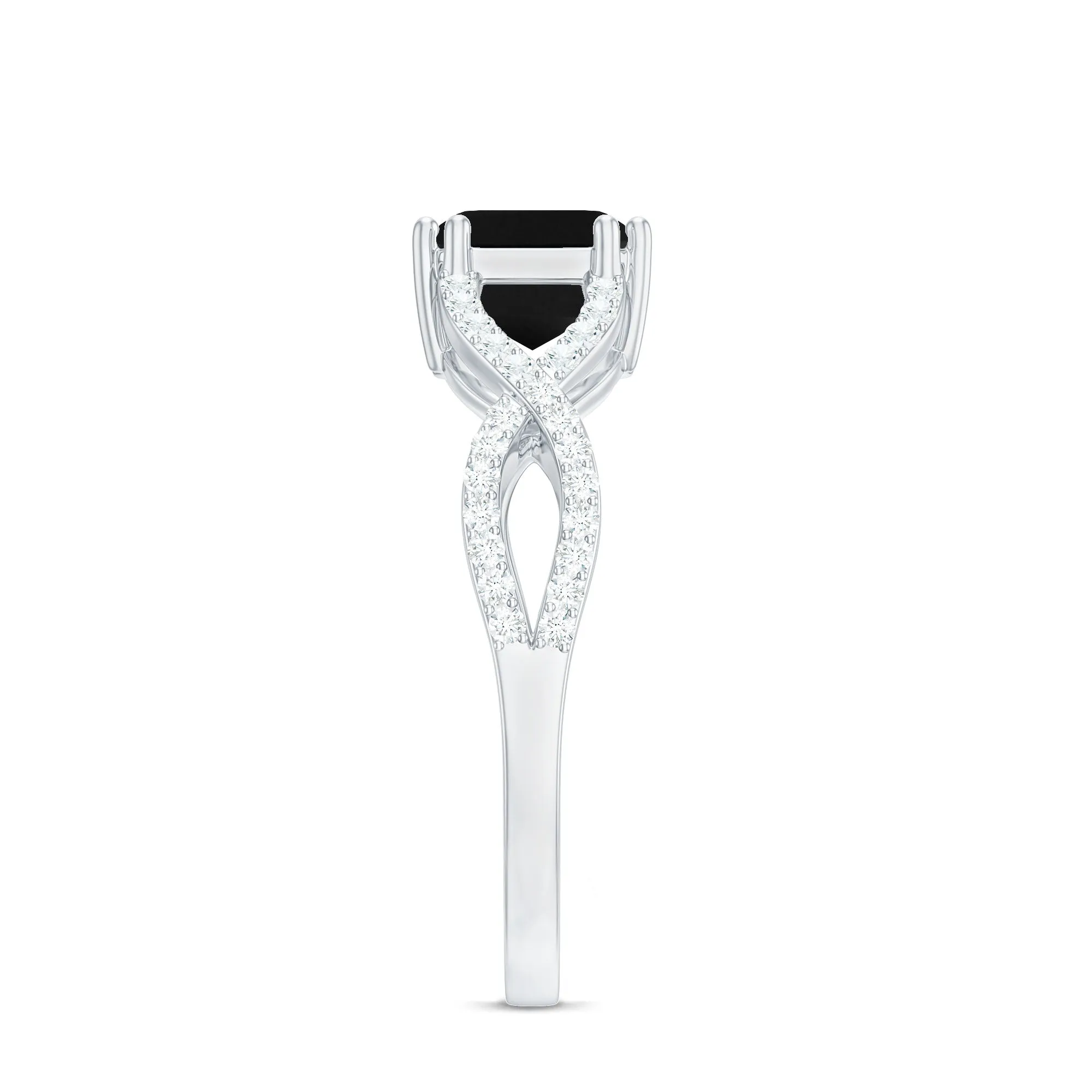 Octagon Created Black Diamond East-West Crossover Ring with Diamond