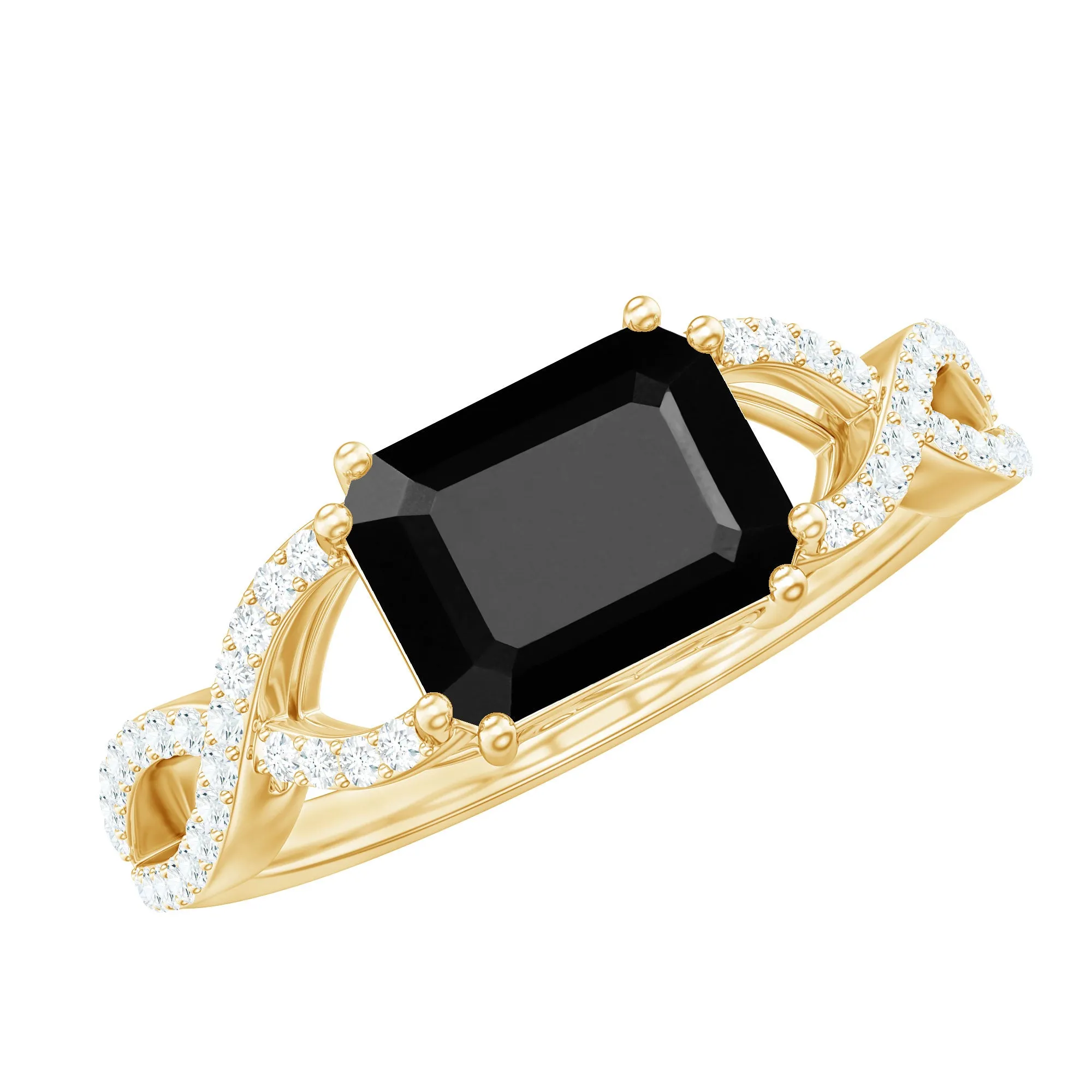Octagon Created Black Diamond East-West Crossover Ring with Diamond