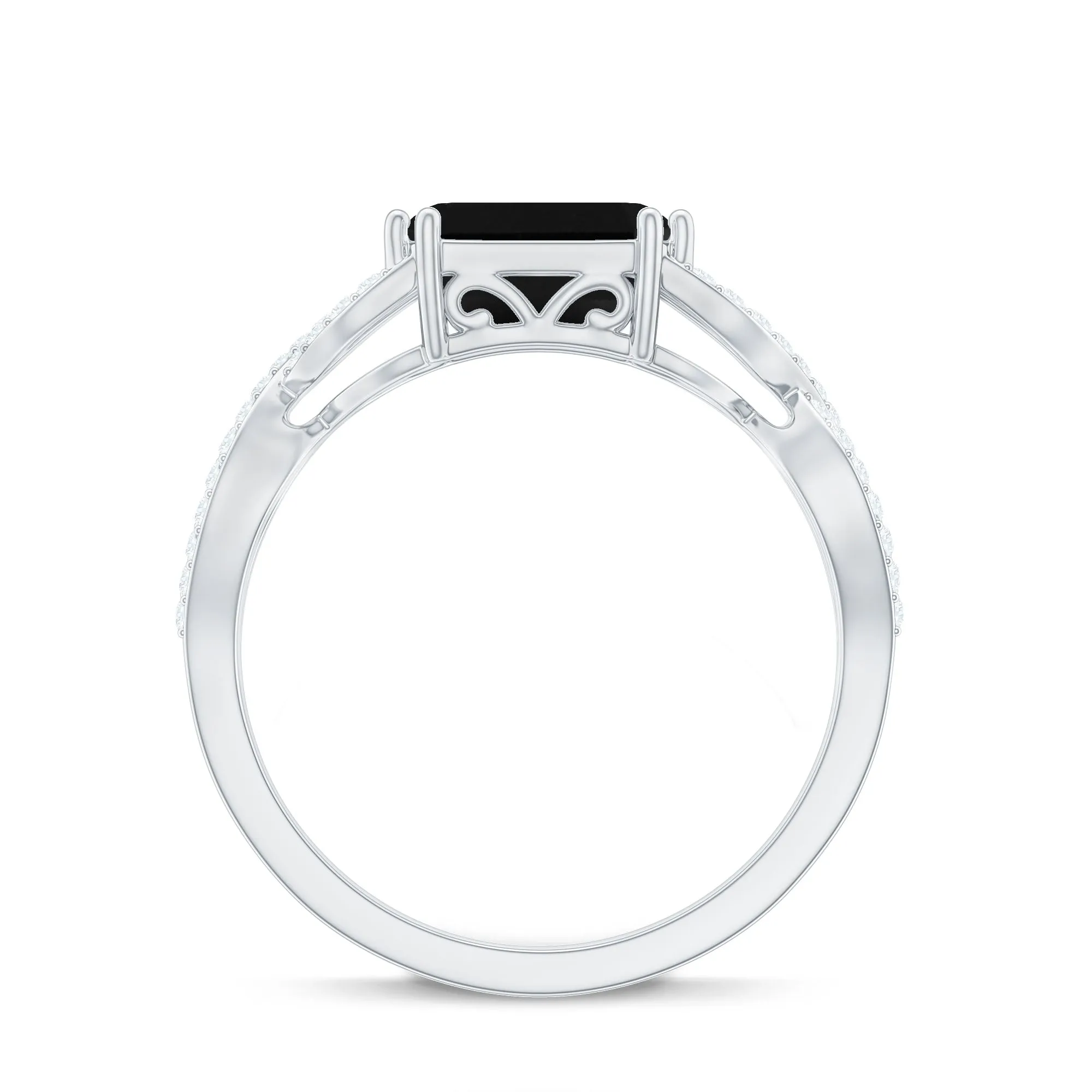Octagon Created Black Diamond East-West Crossover Ring with Diamond