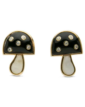 Onyx and Moonstone Mini Mushroom Stud Earrings