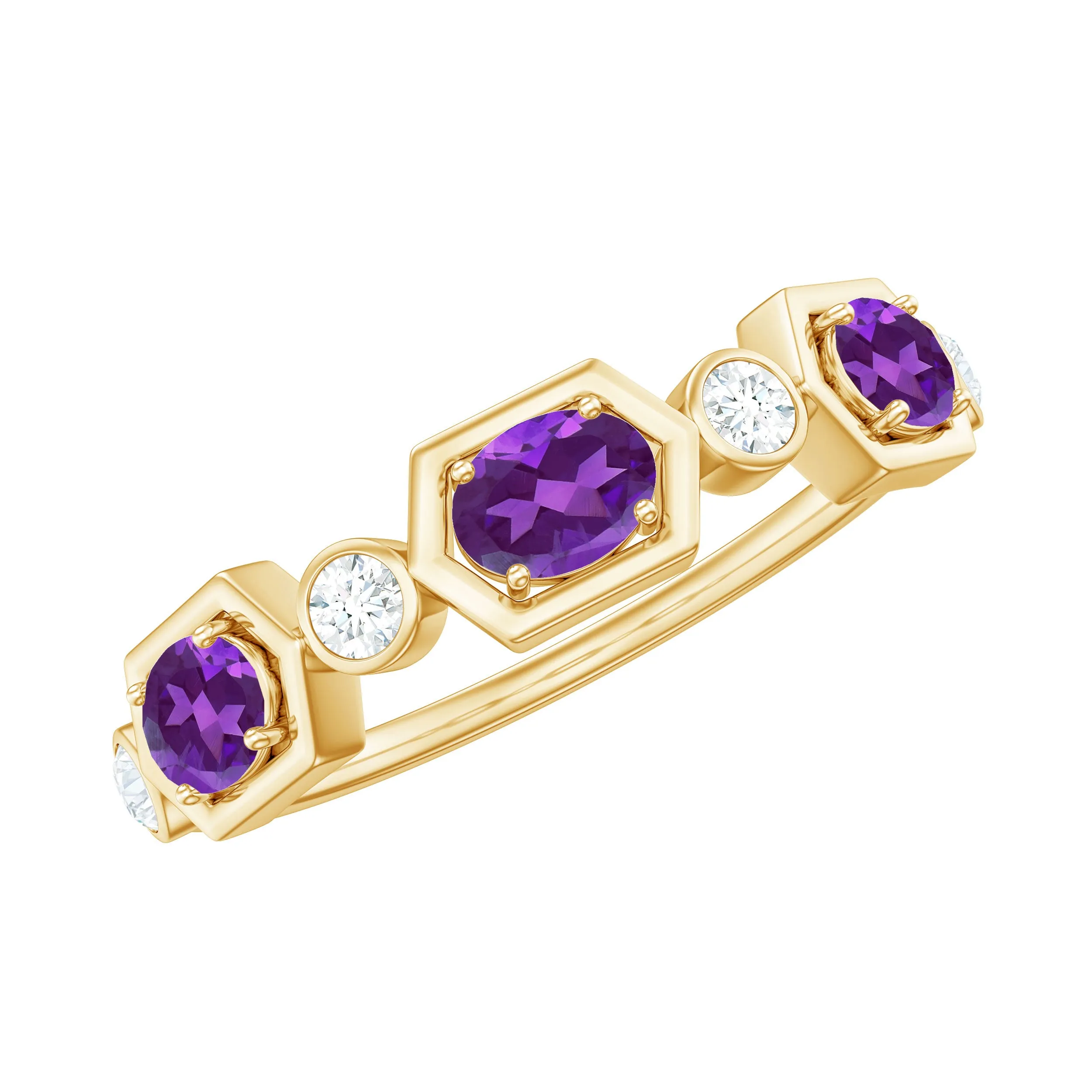 Oval Amethyst and Diamond Half Eternity Ring