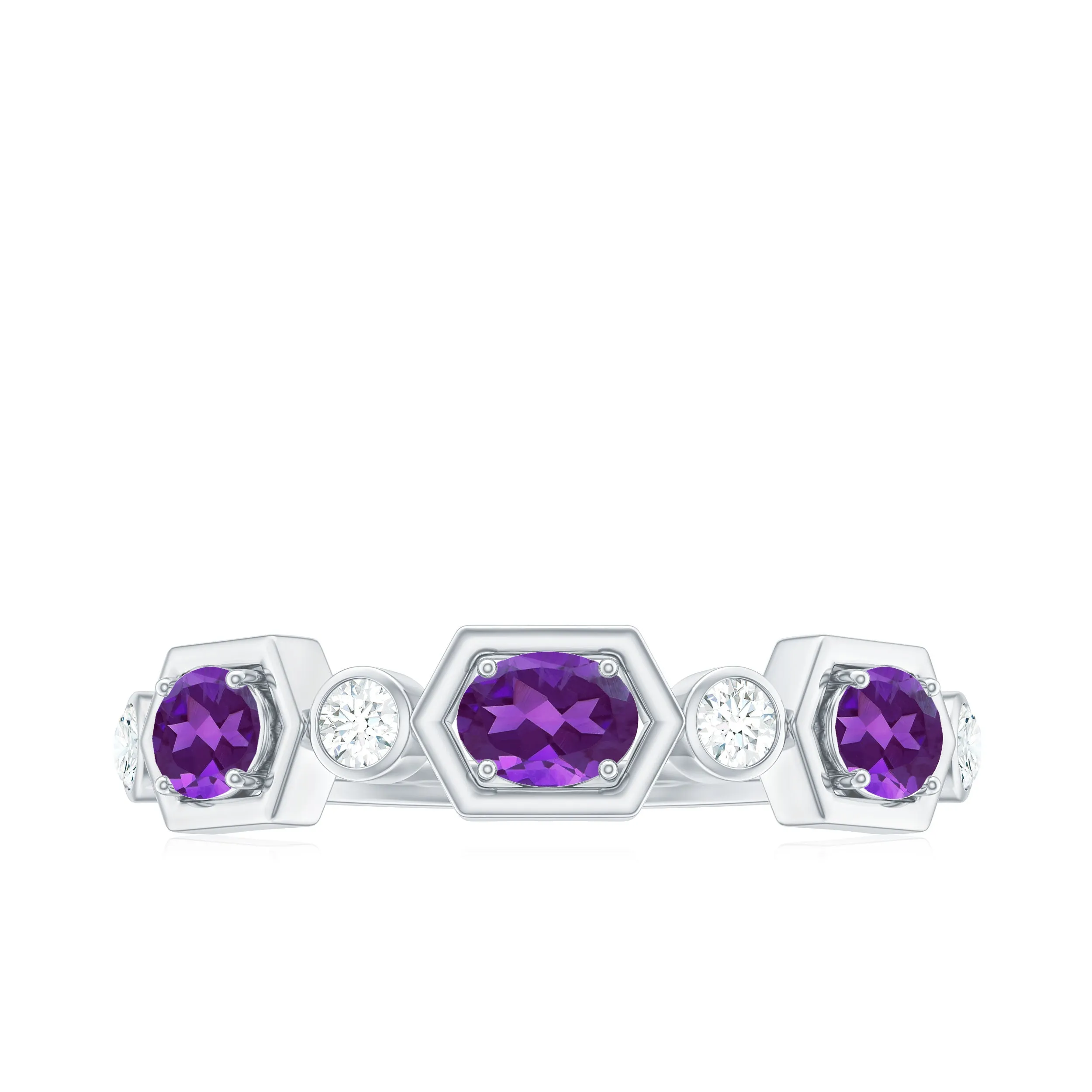 Oval Amethyst and Diamond Half Eternity Ring
