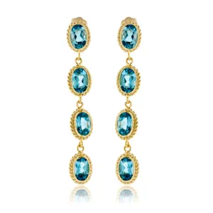 Oval Drop Four Blue Topaz & Rope Halo Earrings