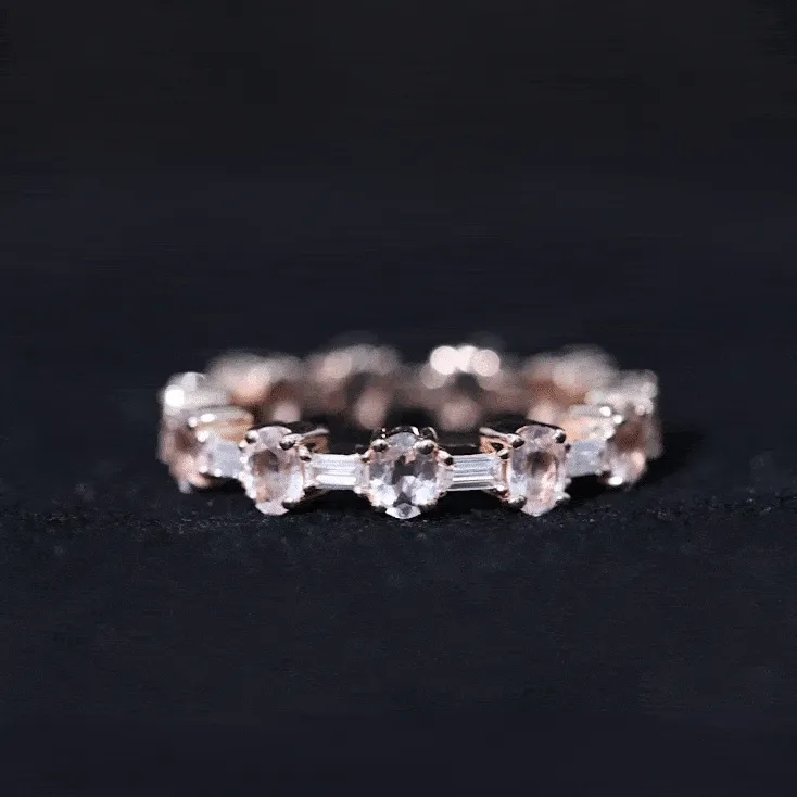 Oval Morganite and Baguette Moissanite Alternate Eternity Band Ring