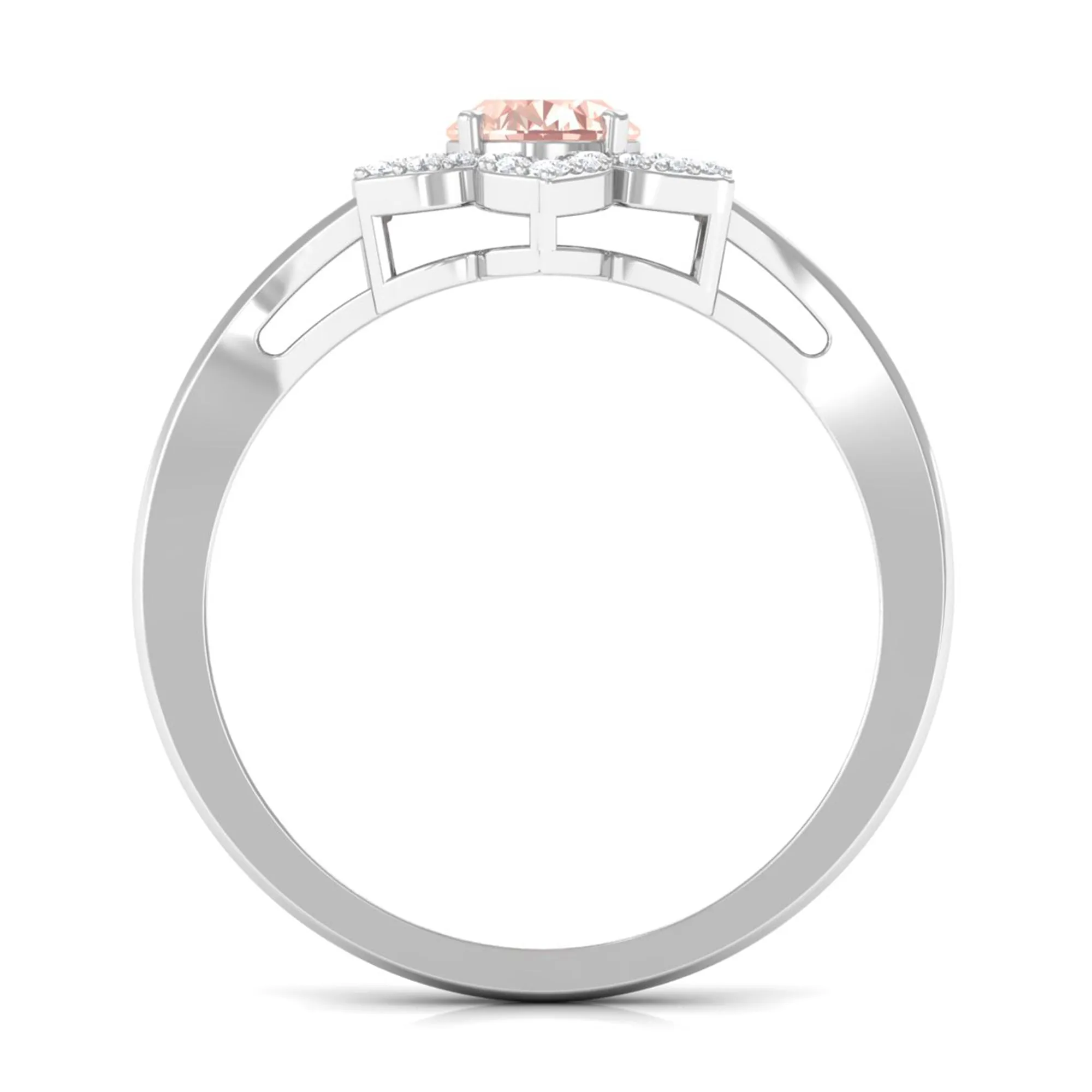 Oval Morganite and Diamond Flower Engagement Ring in Split Shank