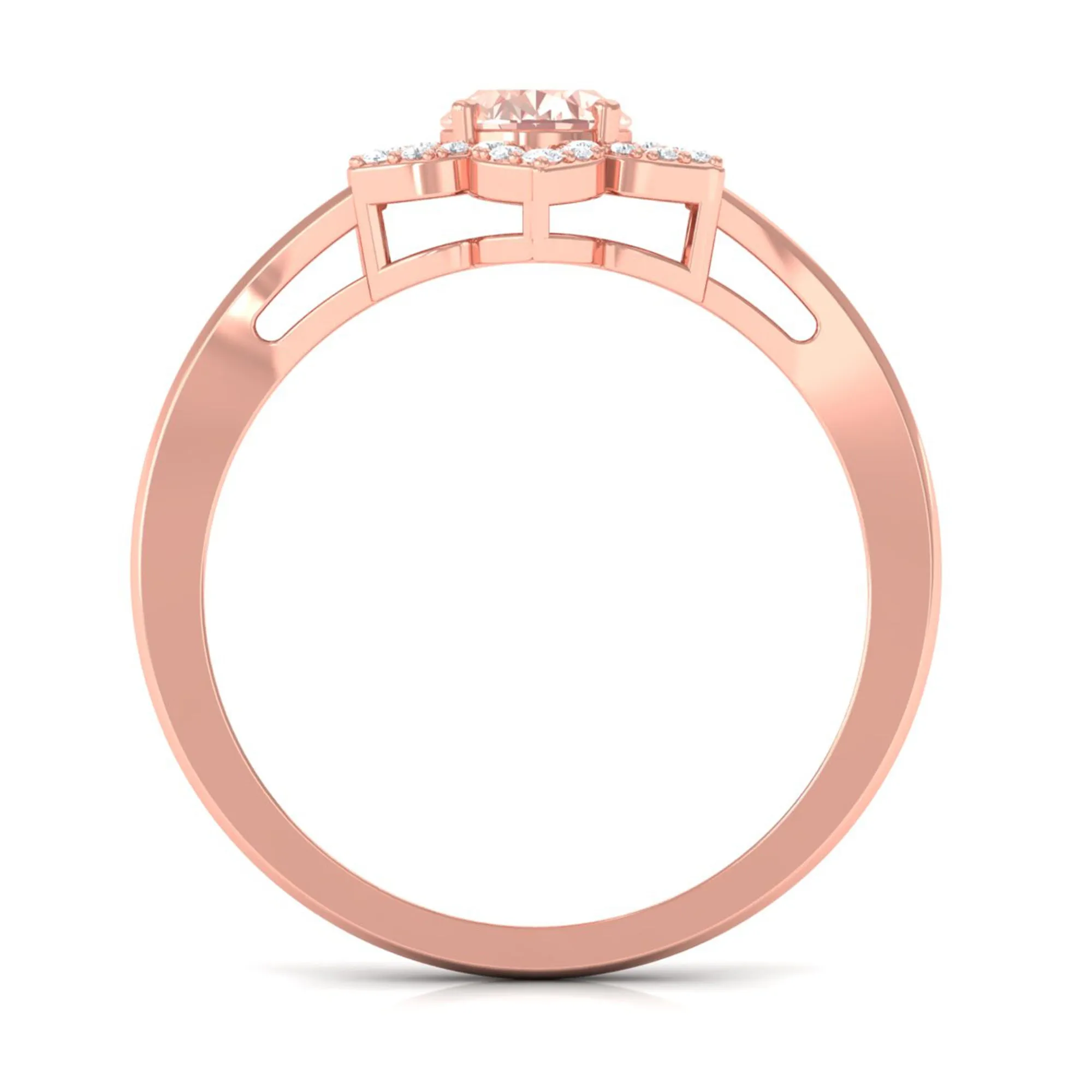 Oval Morganite and Diamond Flower Engagement Ring in Split Shank