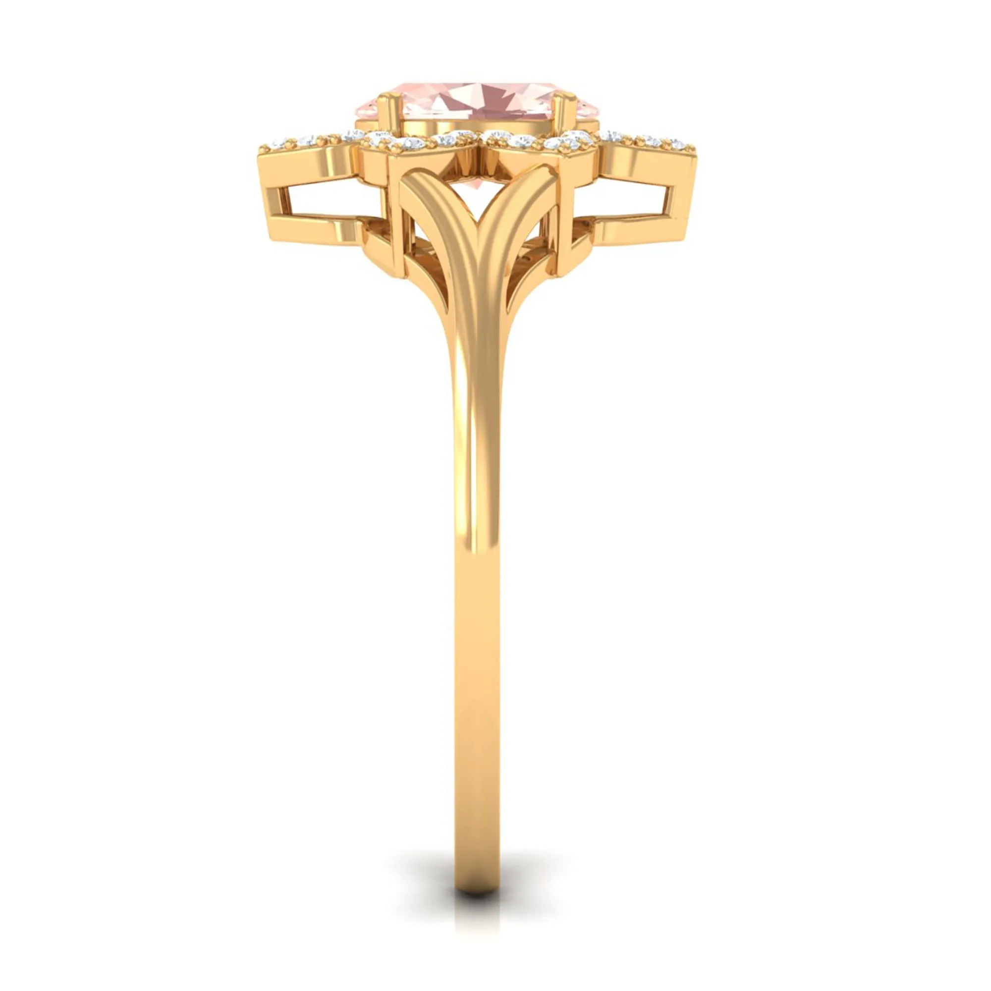 Oval Morganite and Diamond Flower Engagement Ring in Split Shank