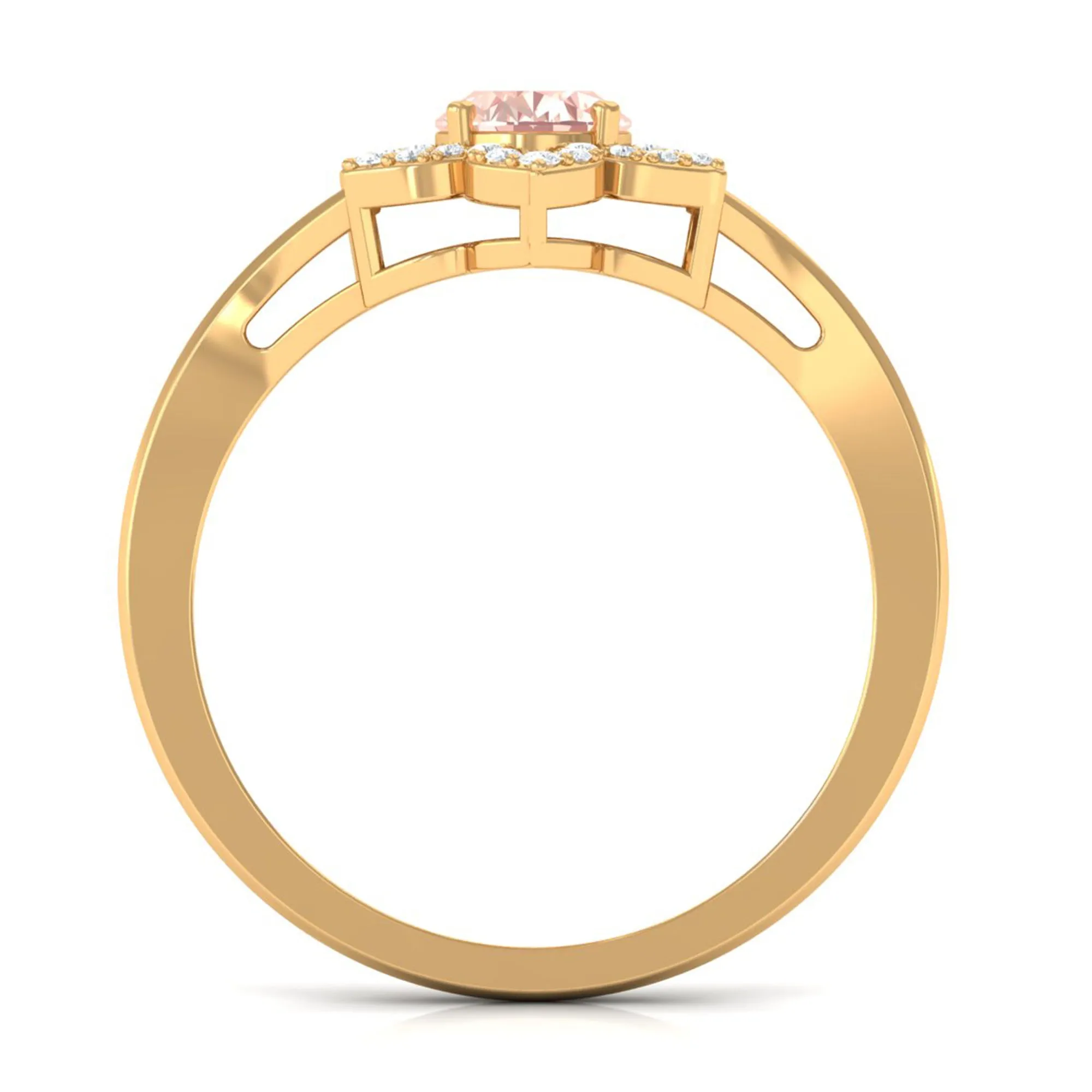 Oval Morganite and Diamond Flower Engagement Ring in Split Shank
