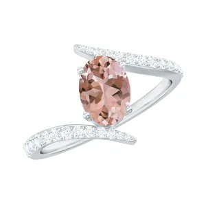 Oval Morganite Solitaire Bypass Ring with Diamond