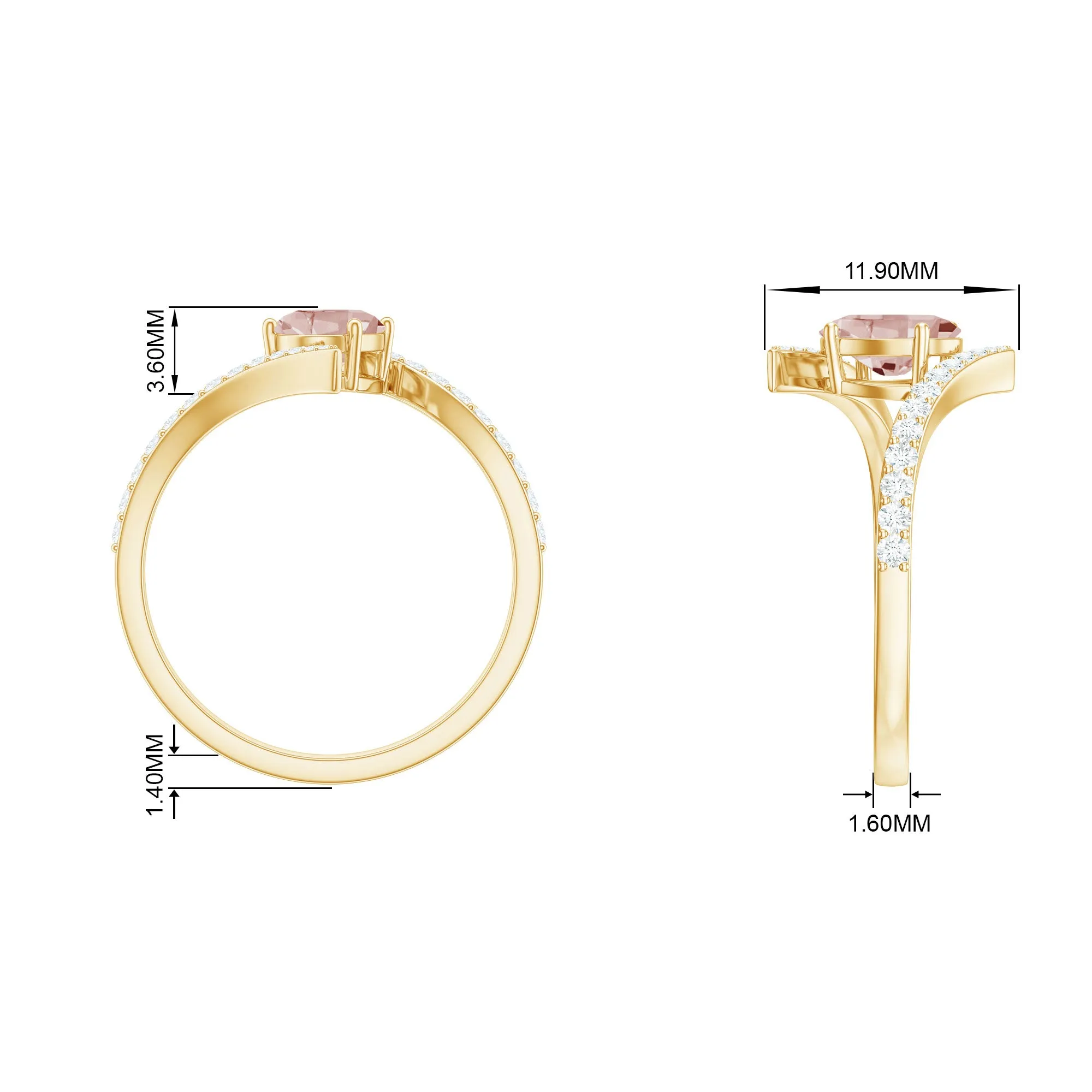 Oval Morganite Solitaire Bypass Ring with Diamond