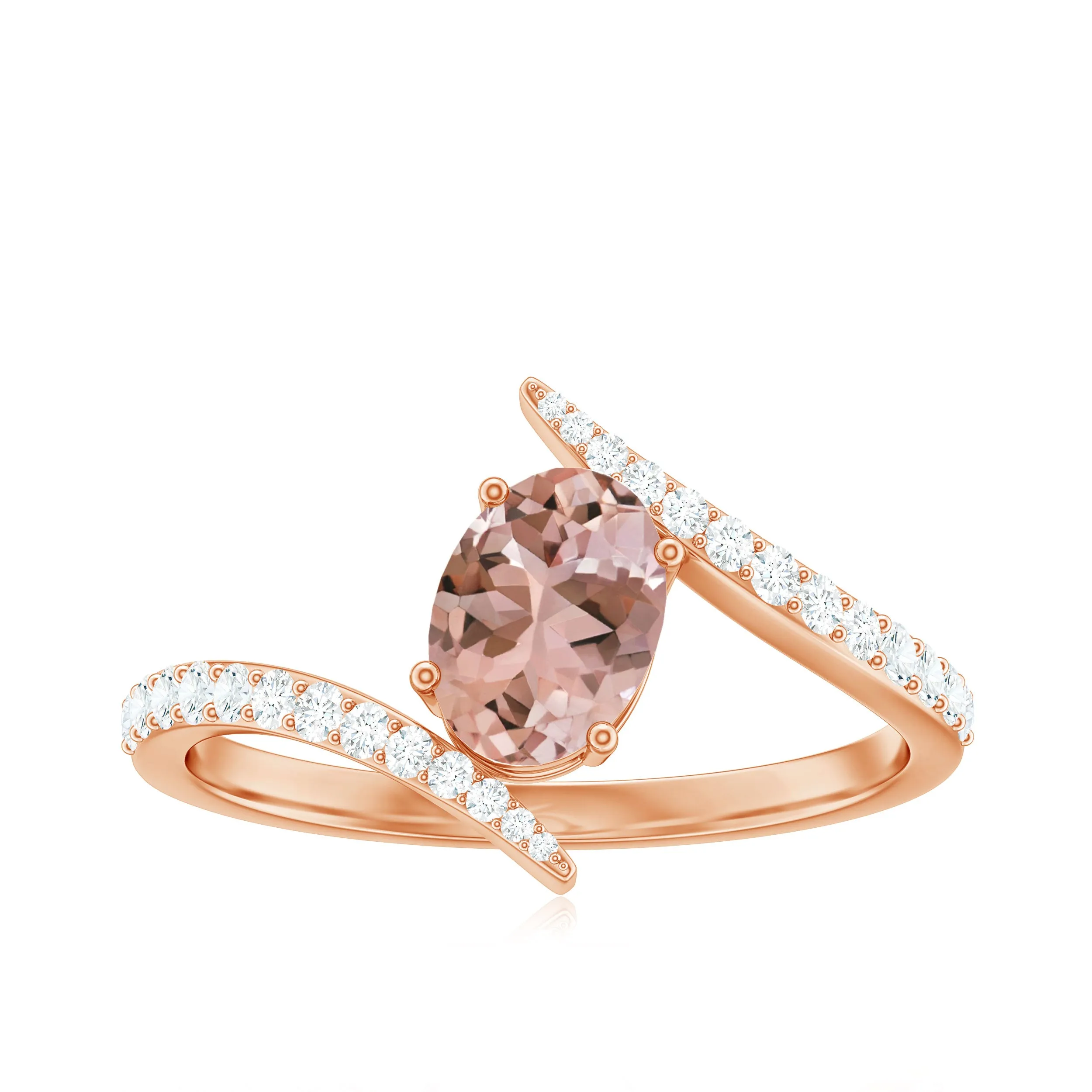 Oval Morganite Solitaire Bypass Ring with Diamond