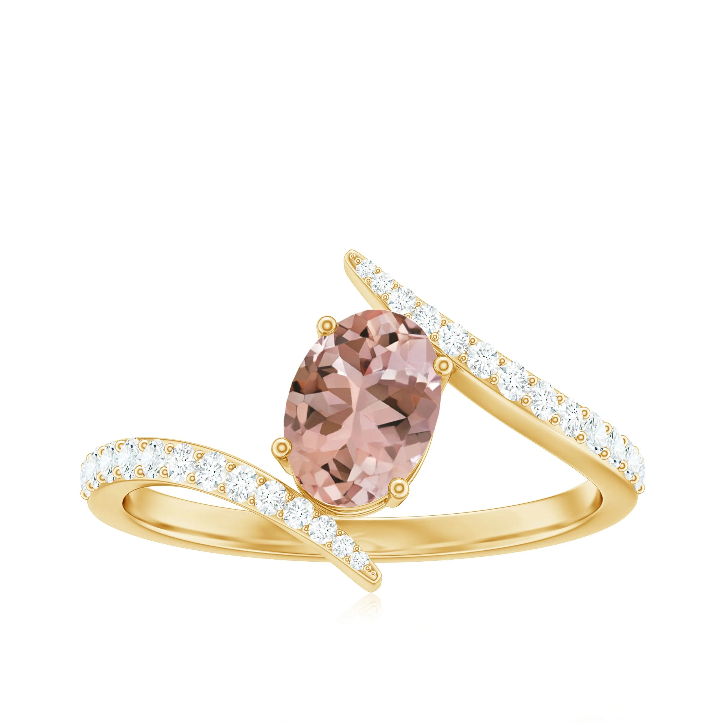 Oval Morganite Solitaire Bypass Ring with Diamond