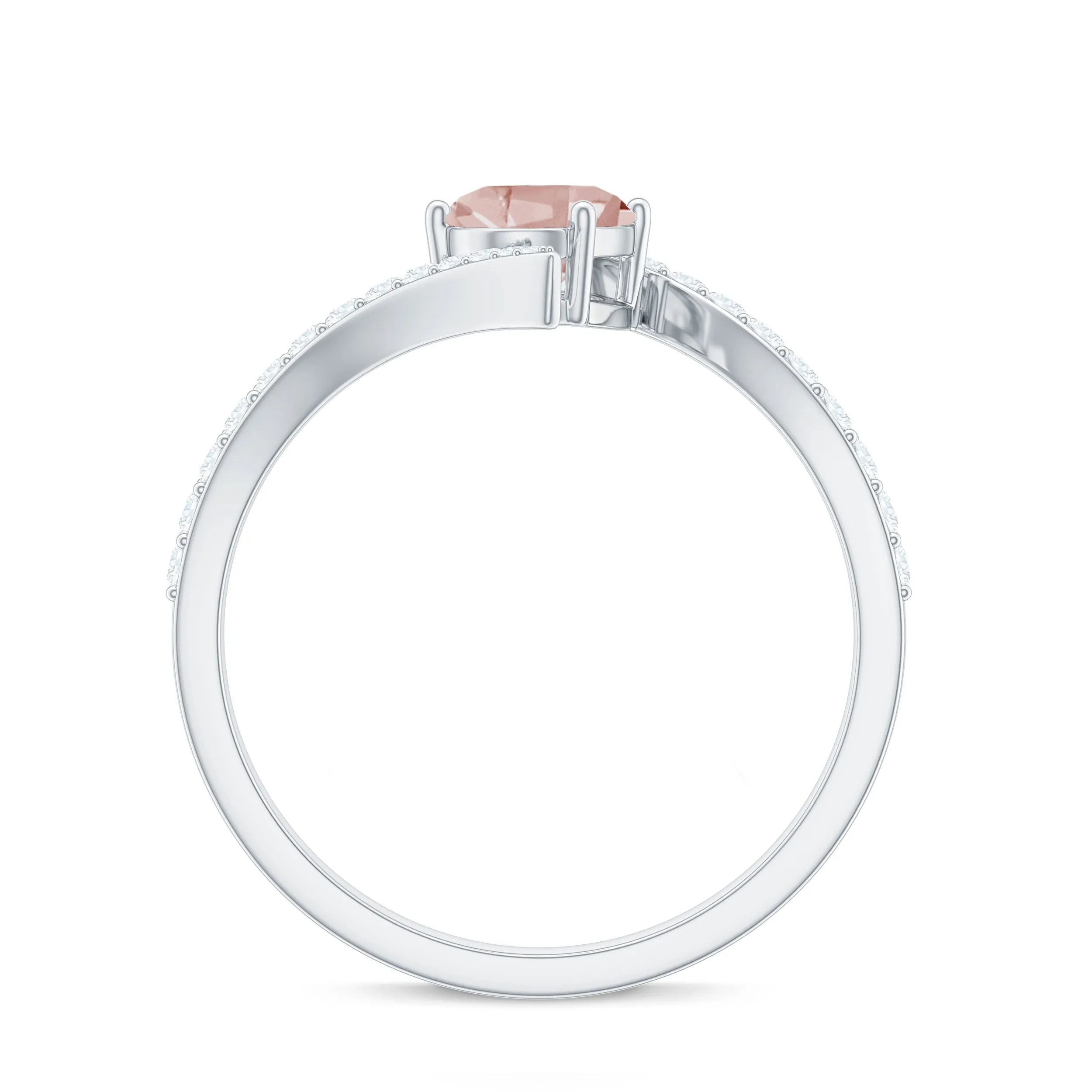 Oval Morganite Solitaire Bypass Ring with Diamond