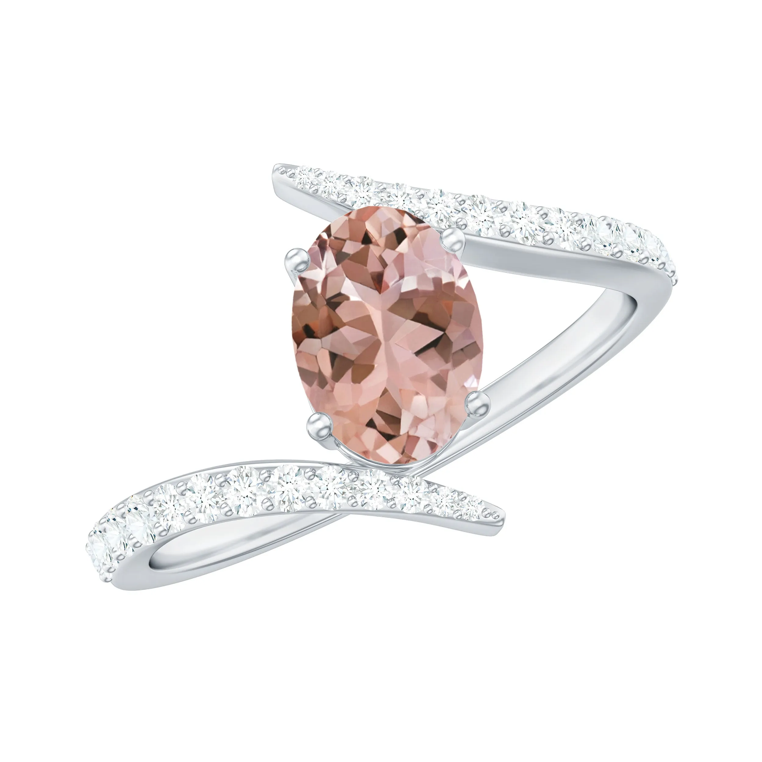 Oval Morganite Solitaire Bypass Ring with Diamond