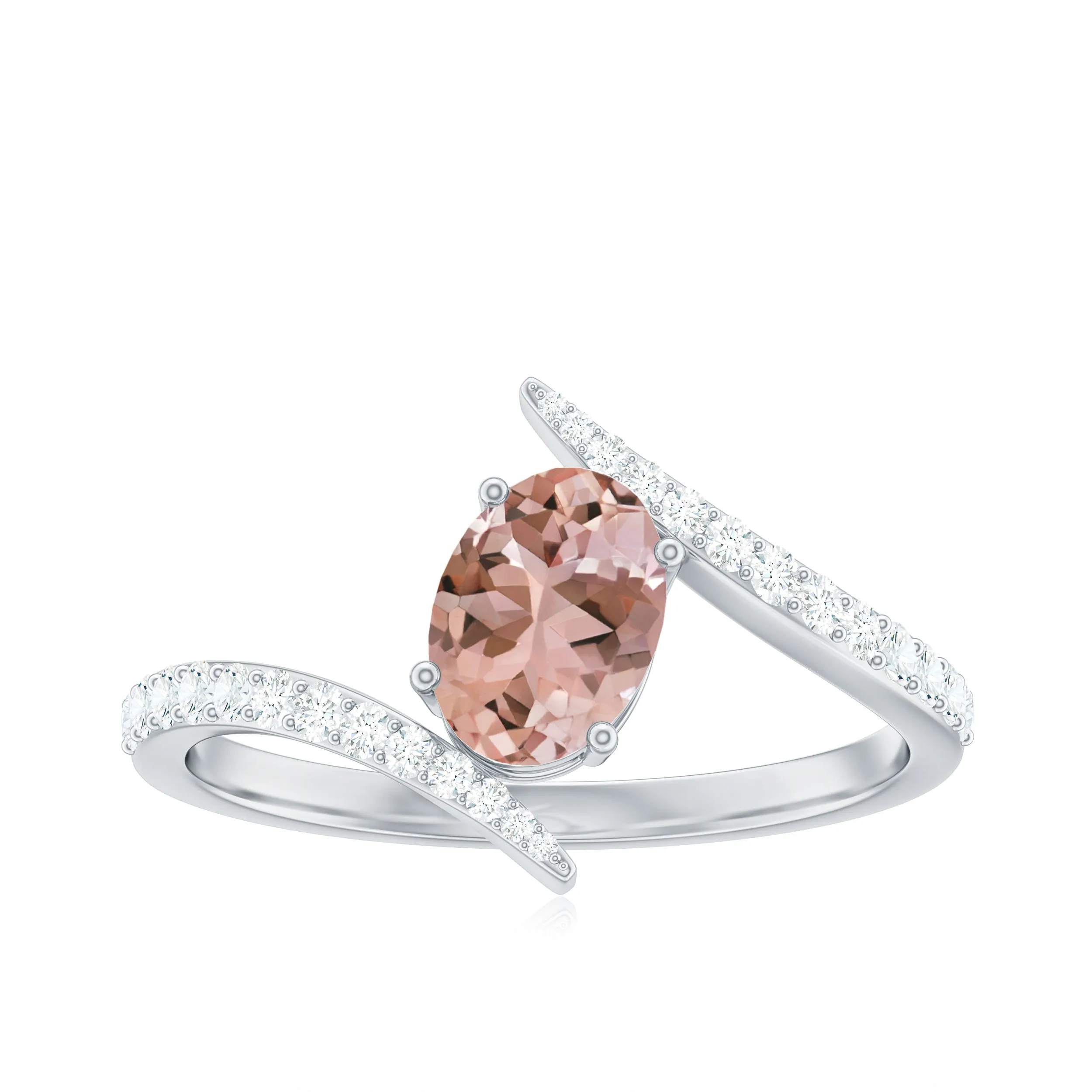 Oval Morganite Solitaire Bypass Ring with Diamond