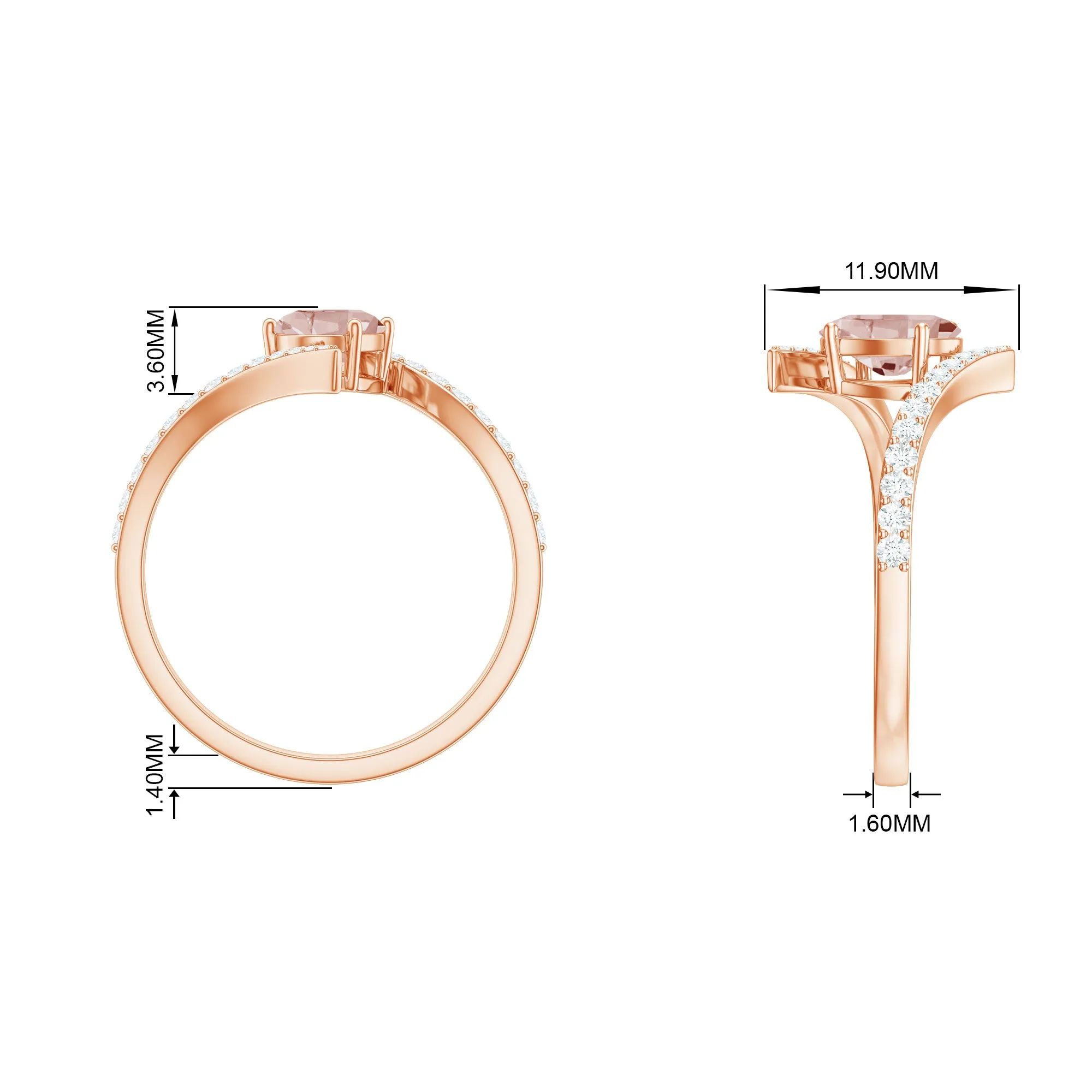 Oval Morganite Solitaire Bypass Ring with Diamond