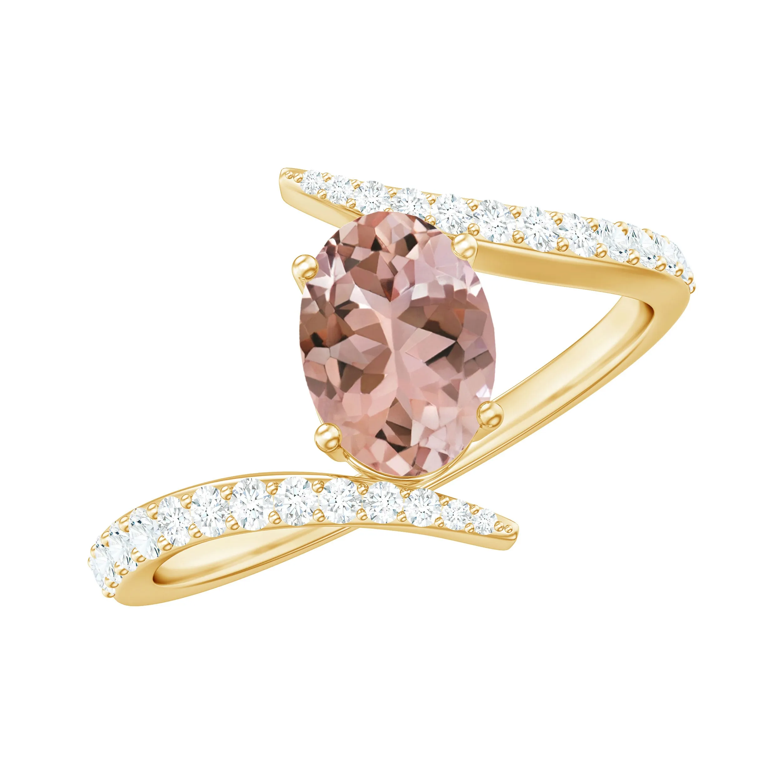 Oval Morganite Solitaire Bypass Ring with Diamond