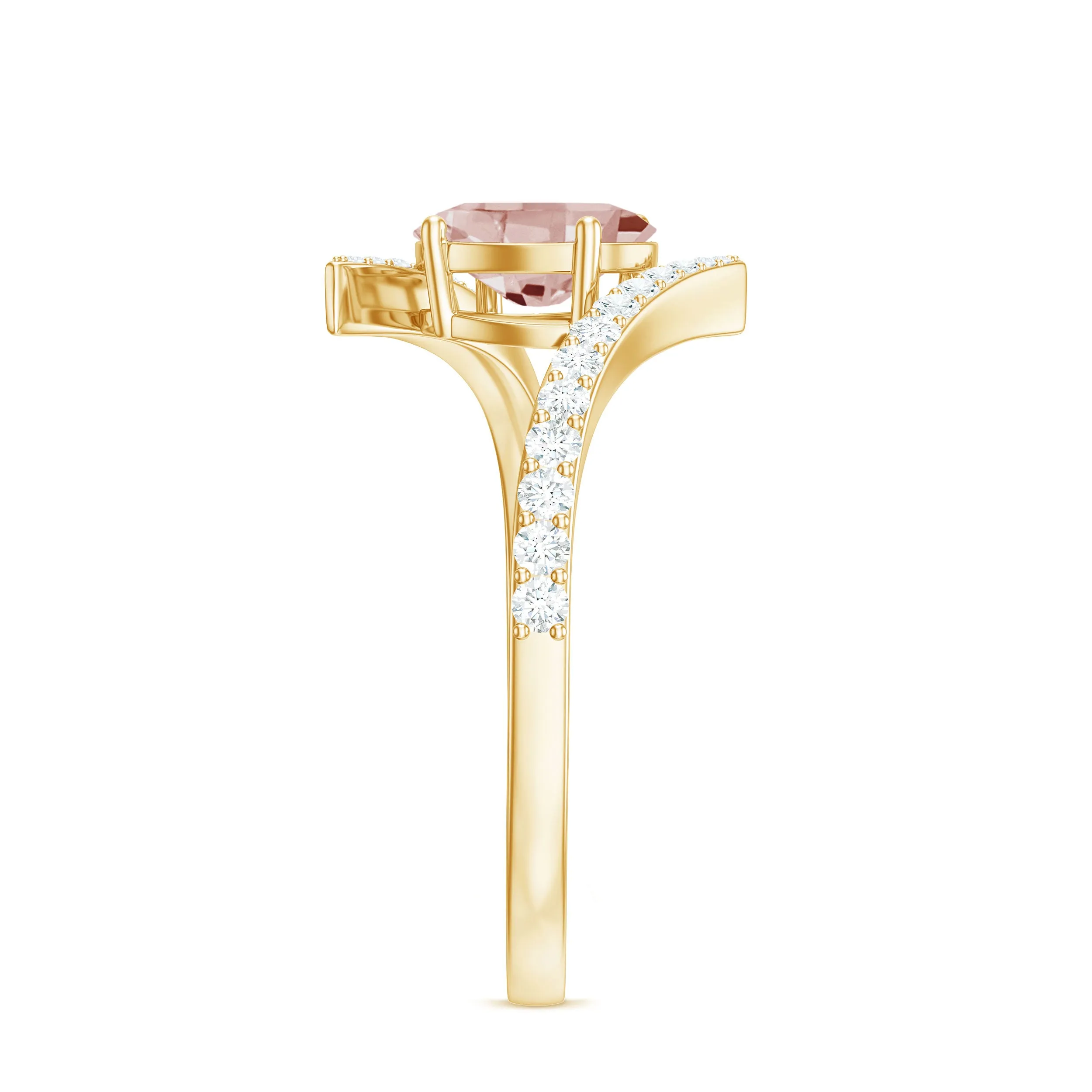 Oval Morganite Solitaire Bypass Ring with Diamond