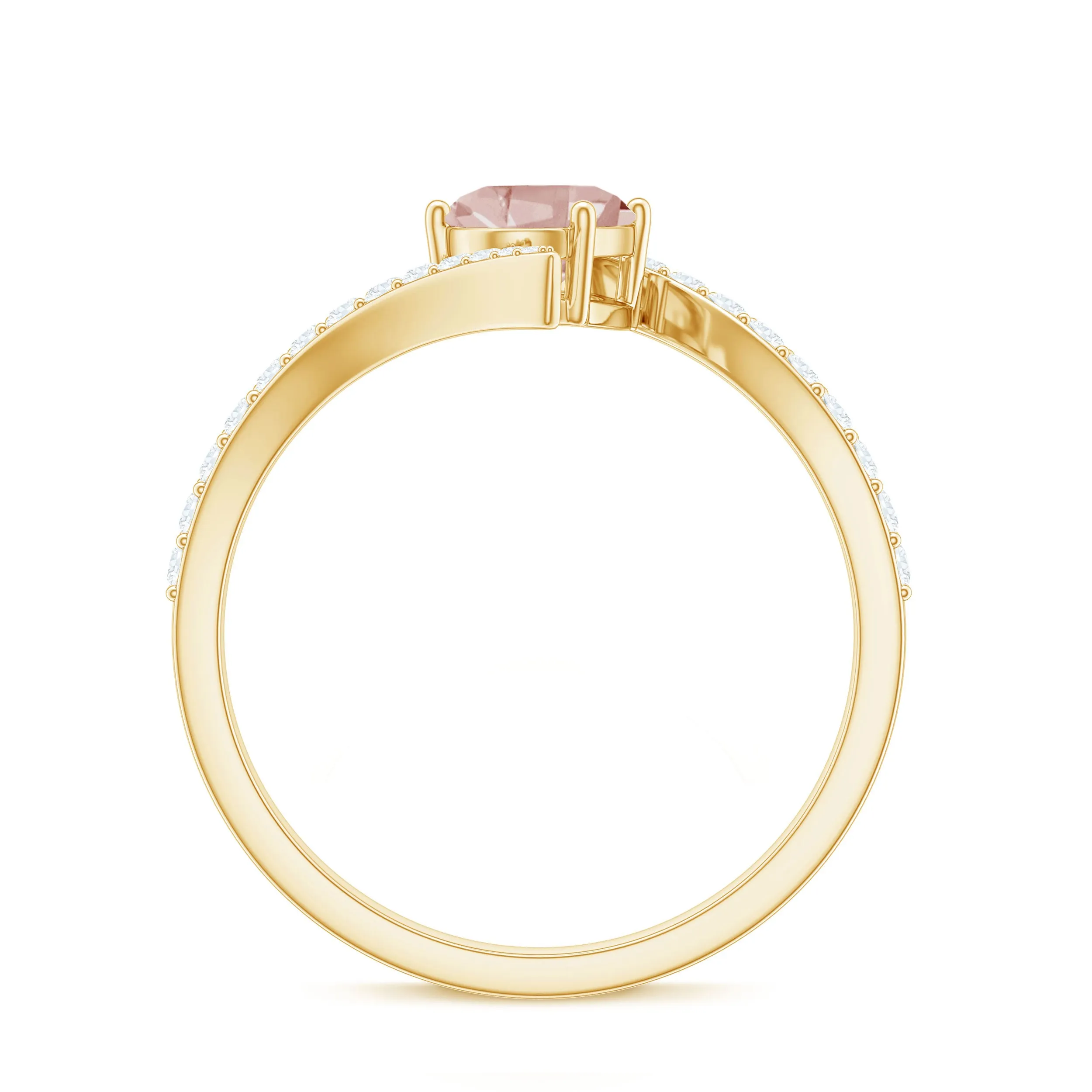 Oval Morganite Solitaire Bypass Ring with Diamond