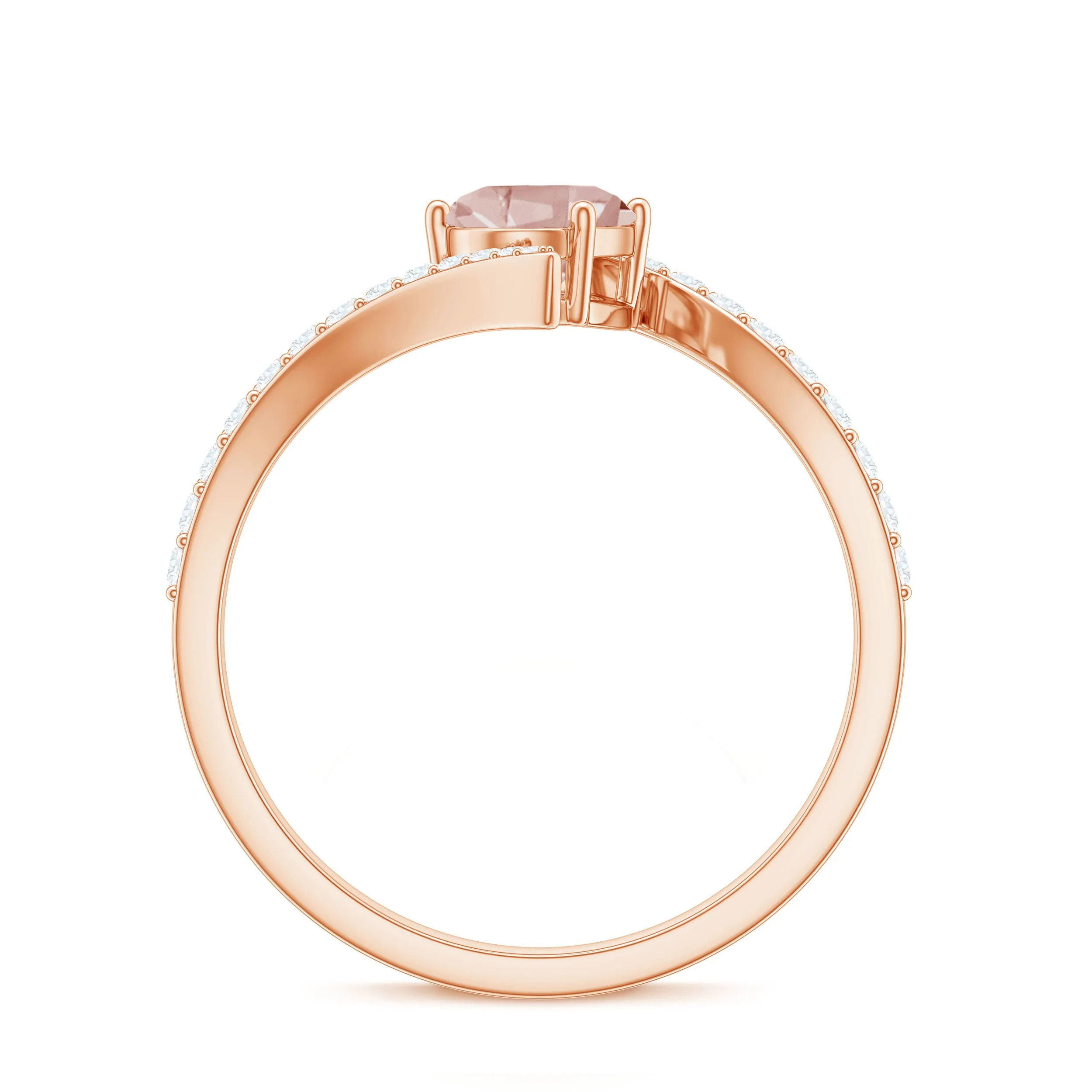 Oval Morganite Solitaire Bypass Ring with Diamond