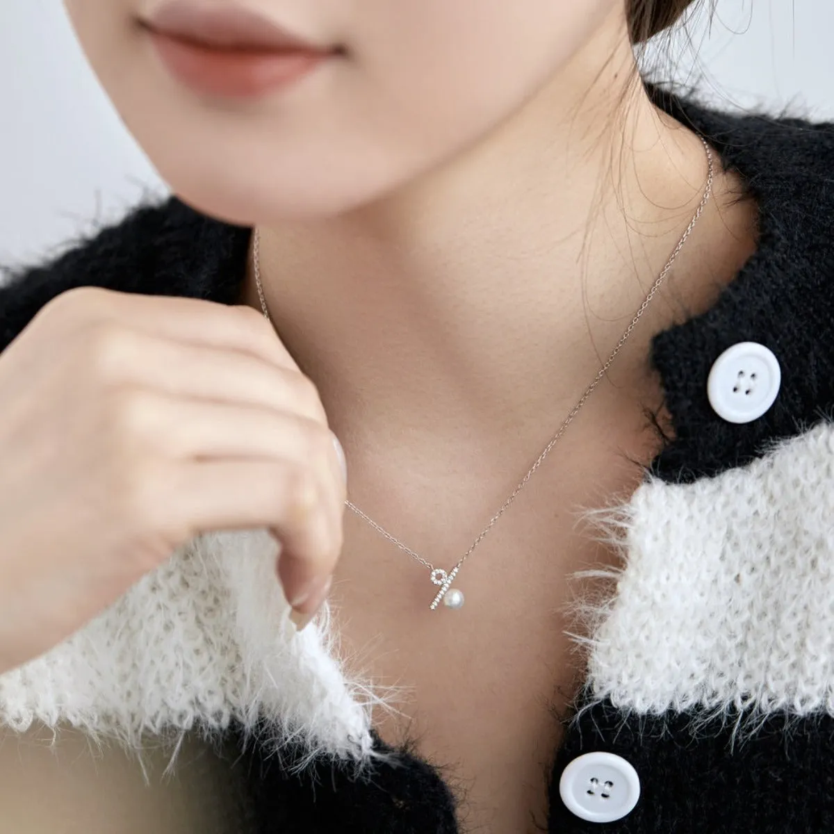 Pave Percent Sign Freshwater Pear Necklace