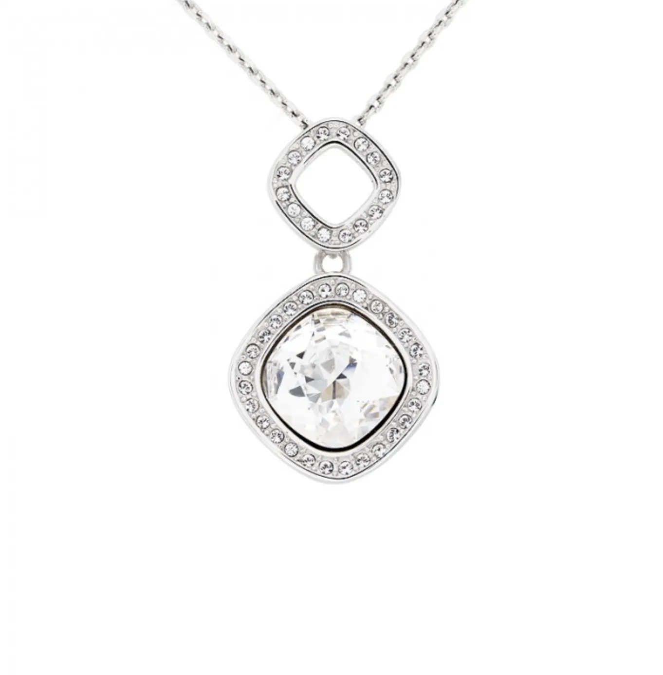Pave Two-Toned Crystal Open Diamond Pendant Necklace
