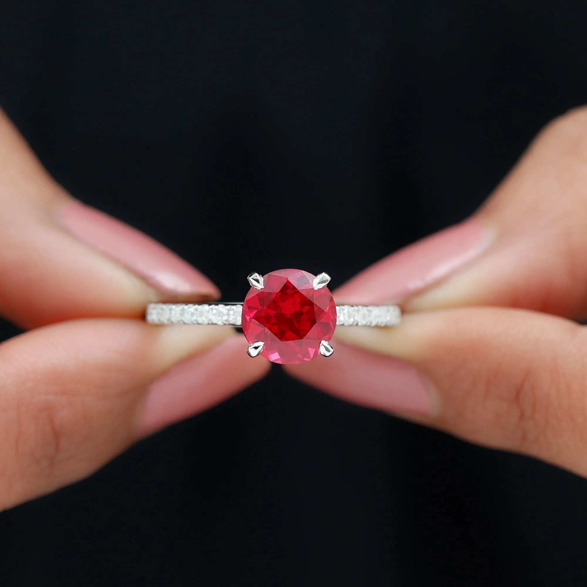 Peg Head Set Lab Grown Ruby Solitaire Engagement Ring