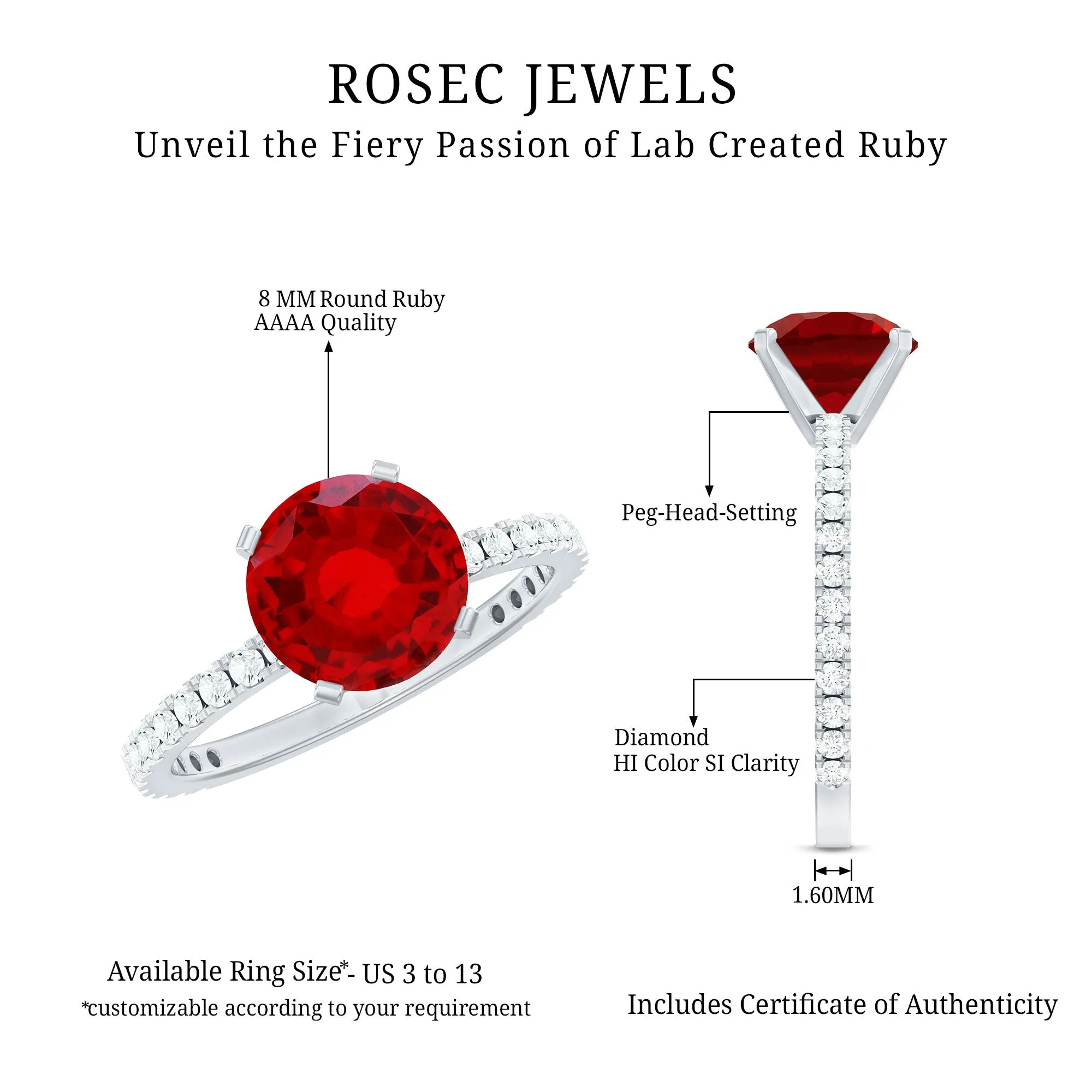 Peg Head Set Lab Grown Ruby Solitaire Engagement Ring