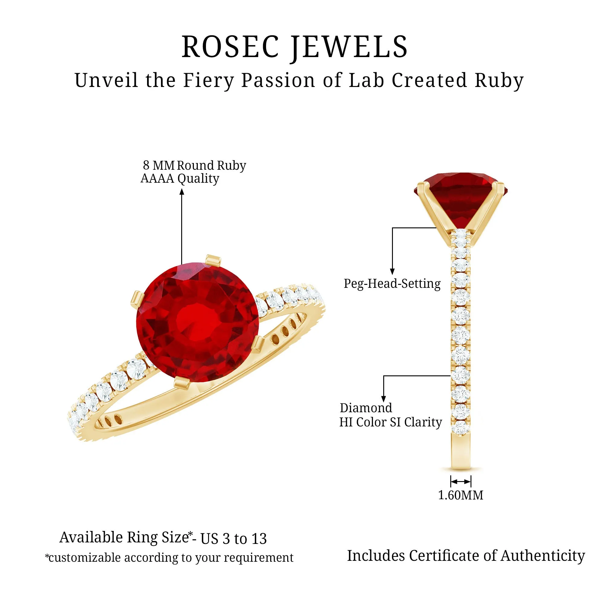 Peg Head Set Lab Grown Ruby Solitaire Engagement Ring