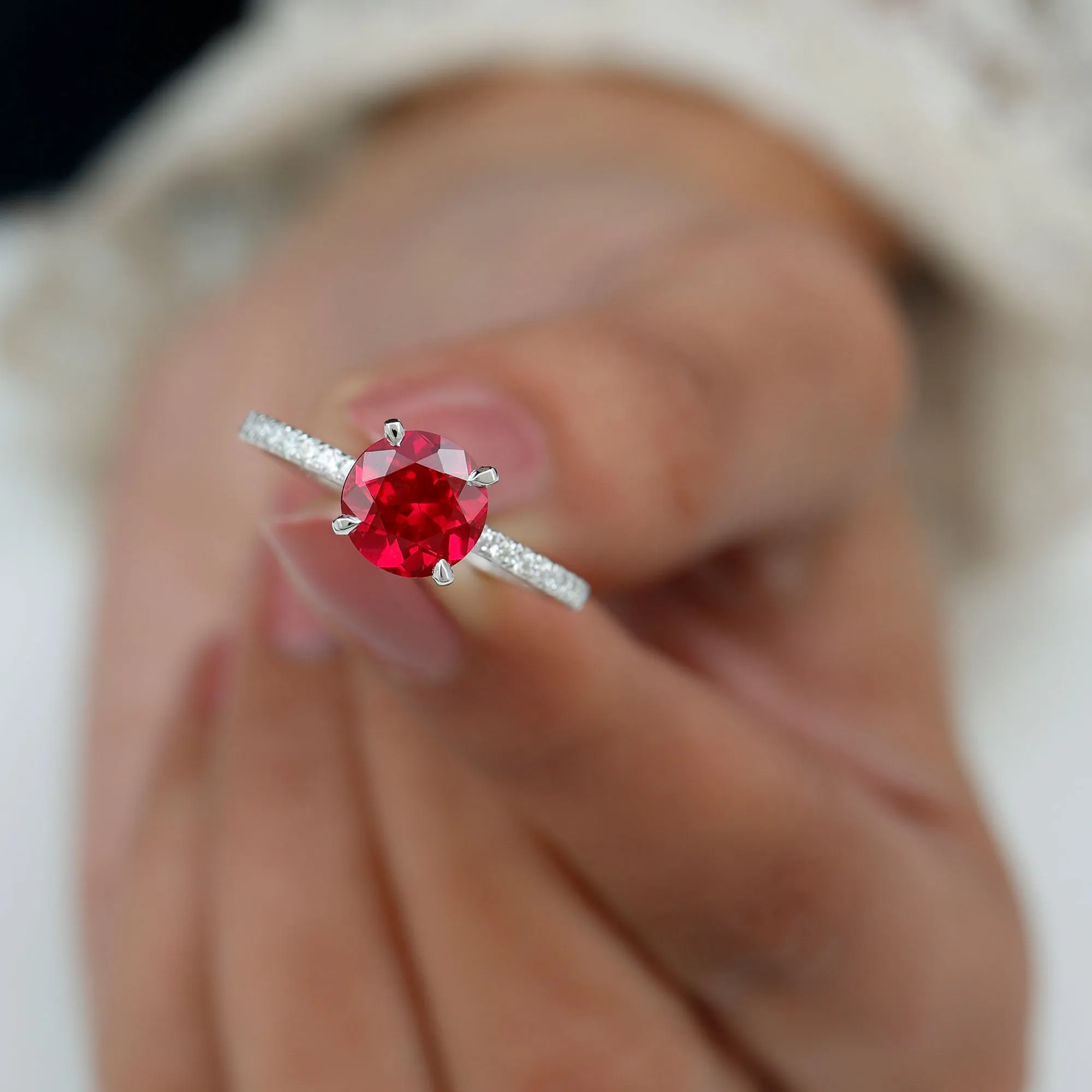 Peg Head Set Lab Grown Ruby Solitaire Engagement Ring