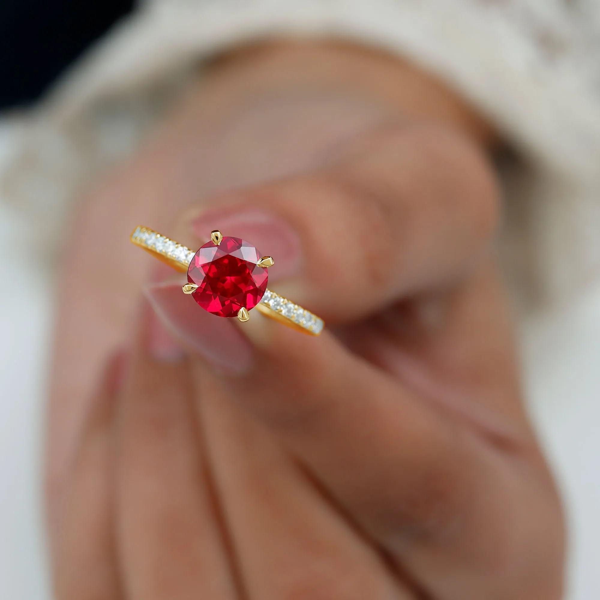 Peg Head Set Lab Grown Ruby Solitaire Engagement Ring