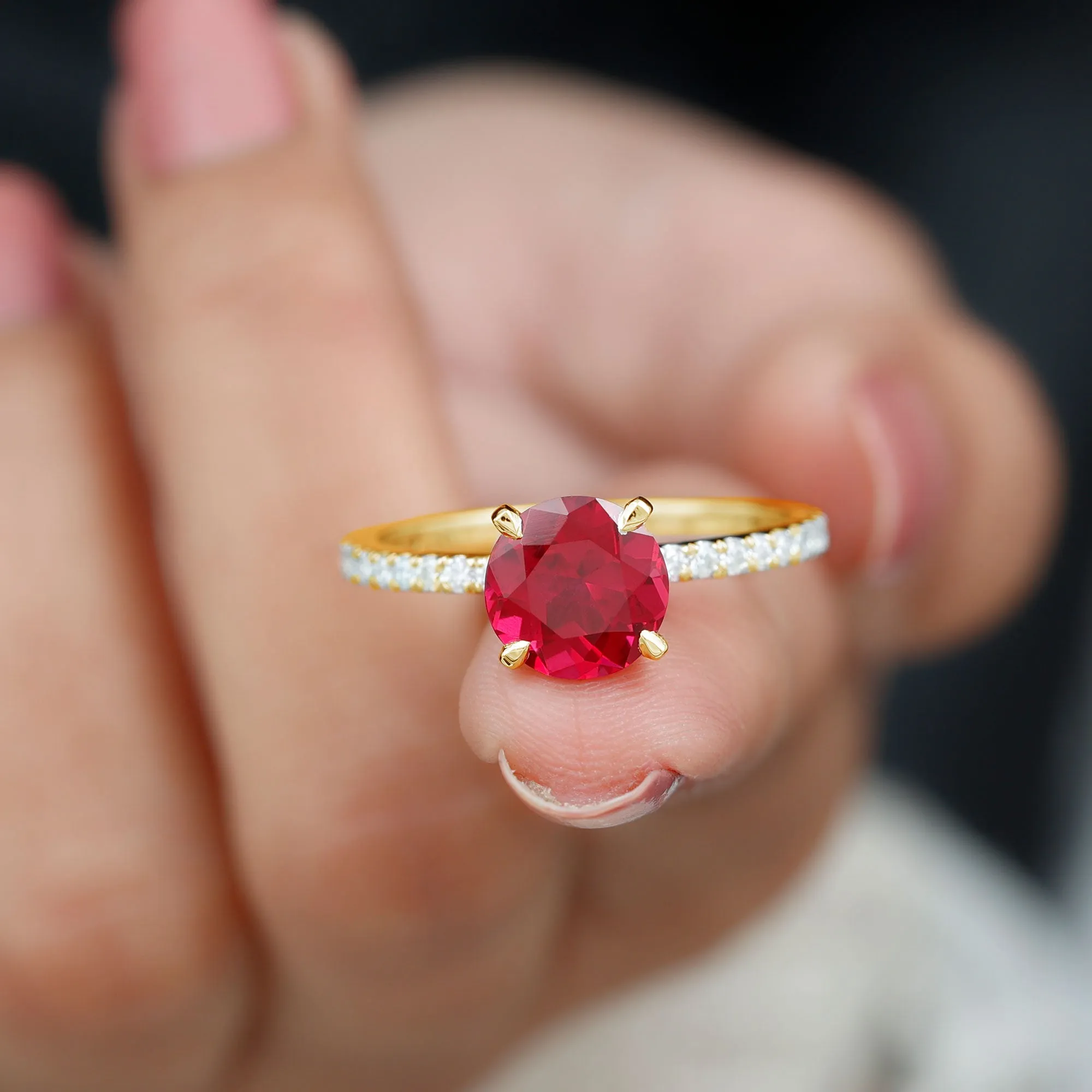 Peg Head Set Lab Grown Ruby Solitaire Engagement Ring