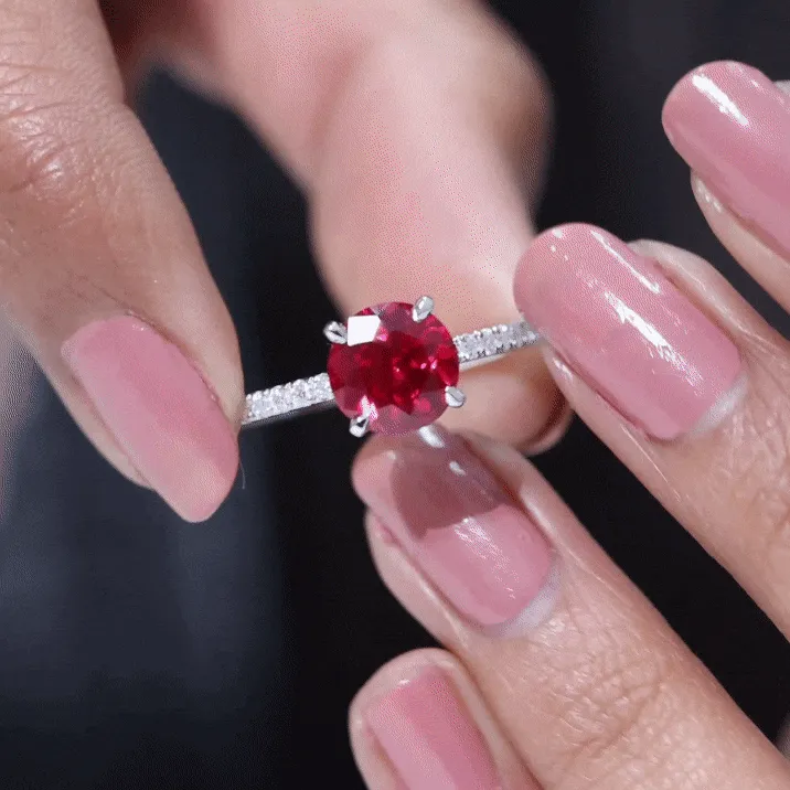 Peg Head Set Lab Grown Ruby Solitaire Engagement Ring