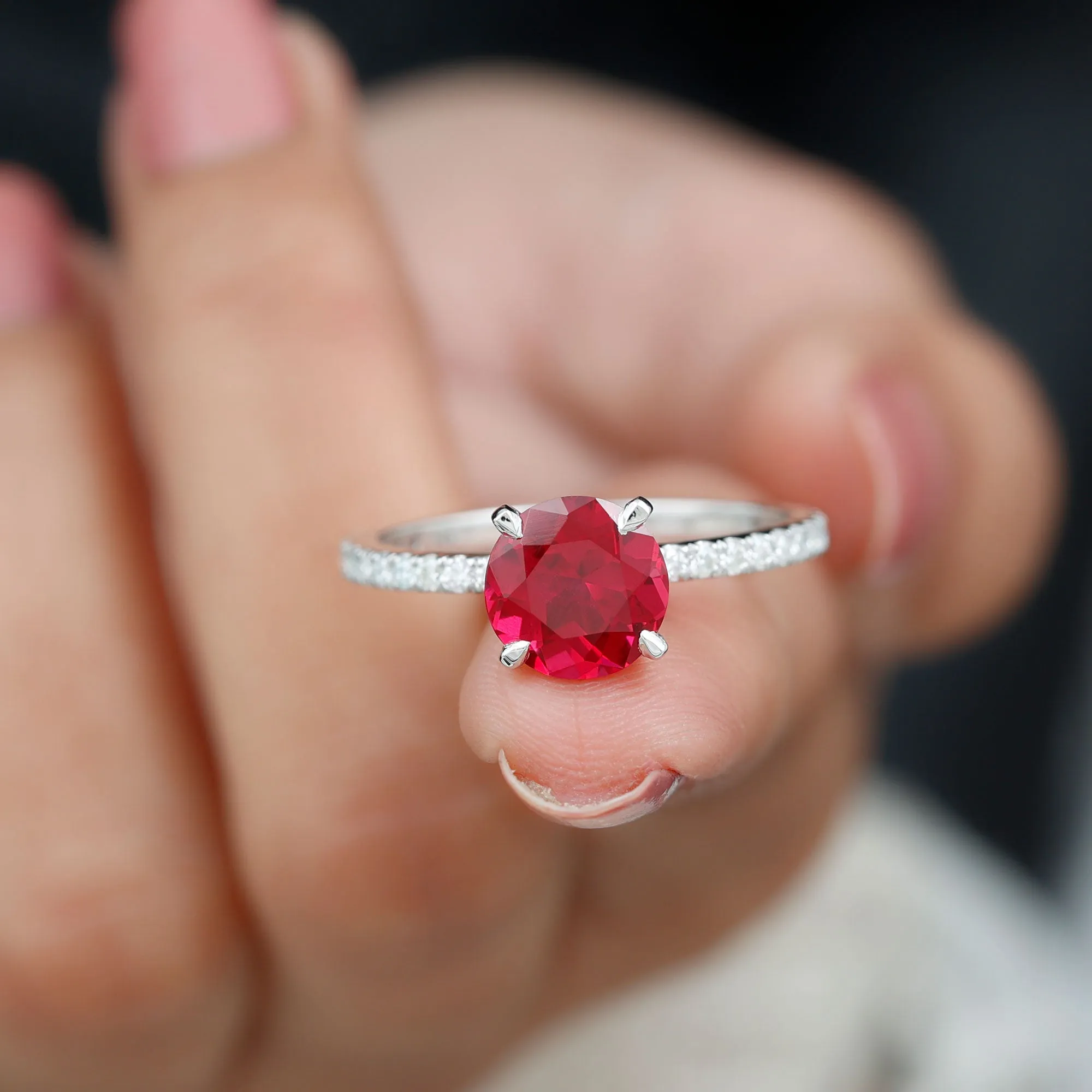 Peg Head Set Lab Grown Ruby Solitaire Engagement Ring