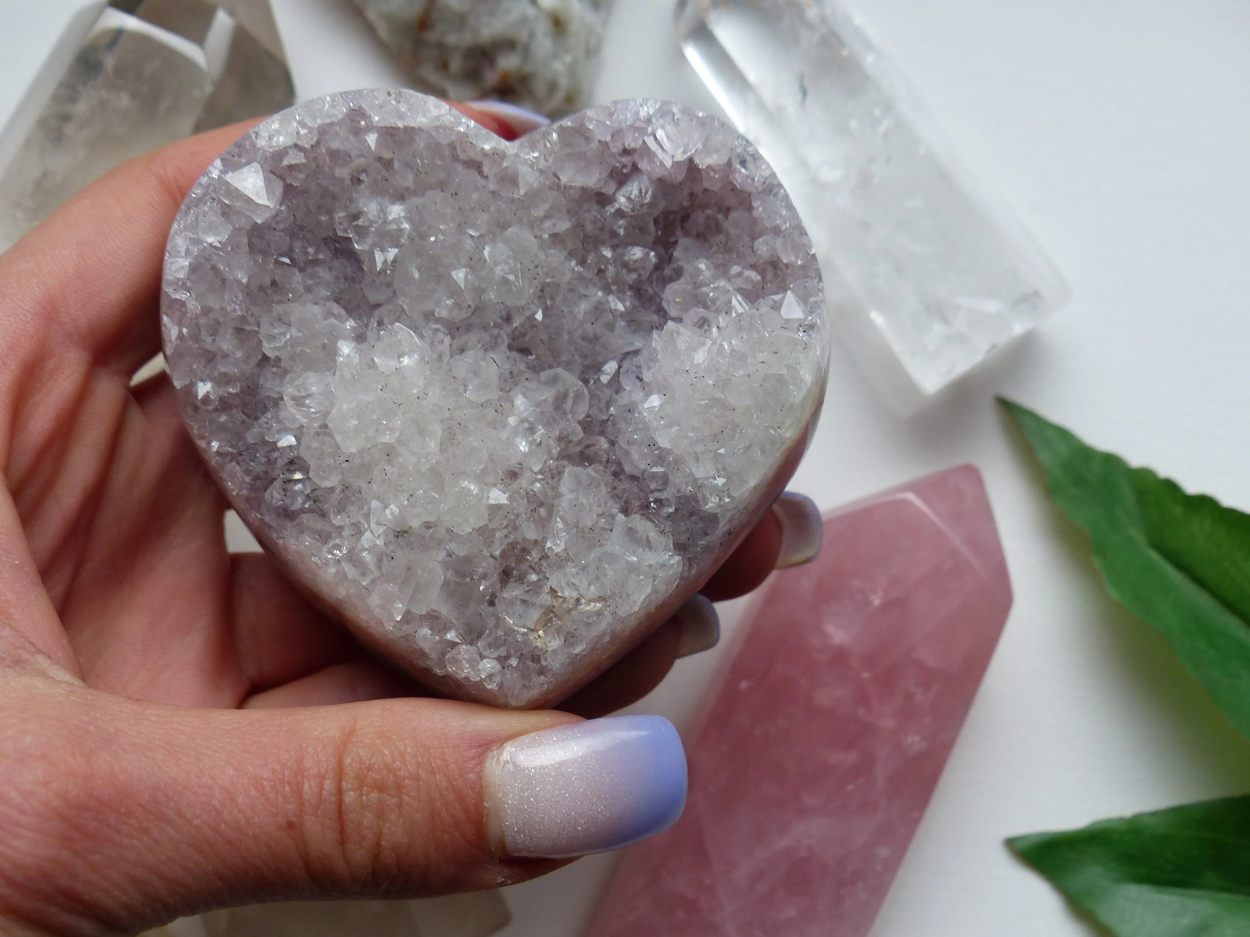 Pink Amethyst Geode & Agate Heart (#15)