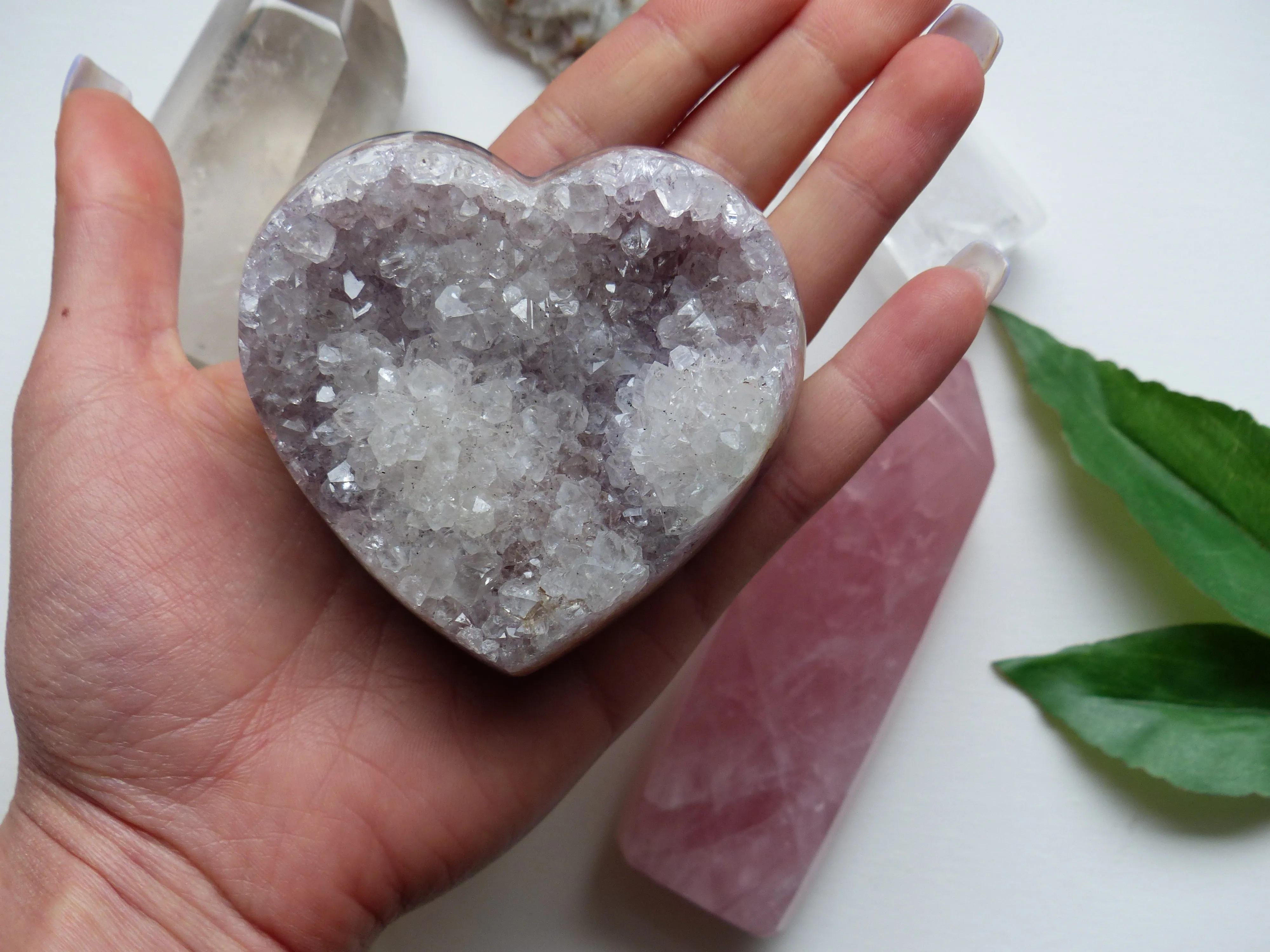 Pink Amethyst Geode & Agate Heart (#15)