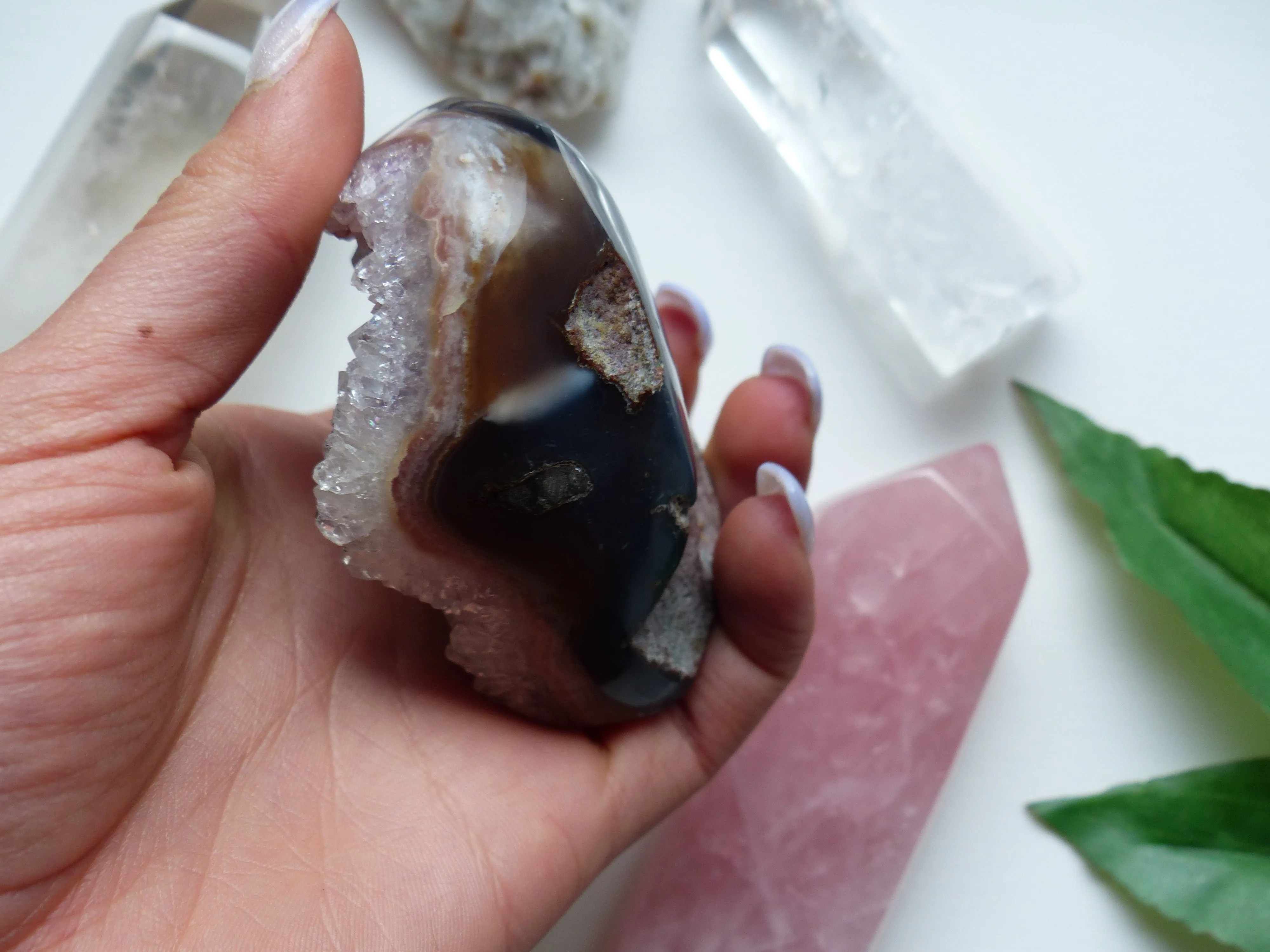 Pink Amethyst Geode & Agate Heart (#15)