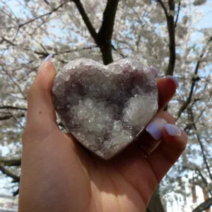 Pink Amethyst Geode & Agate Heart (#15)