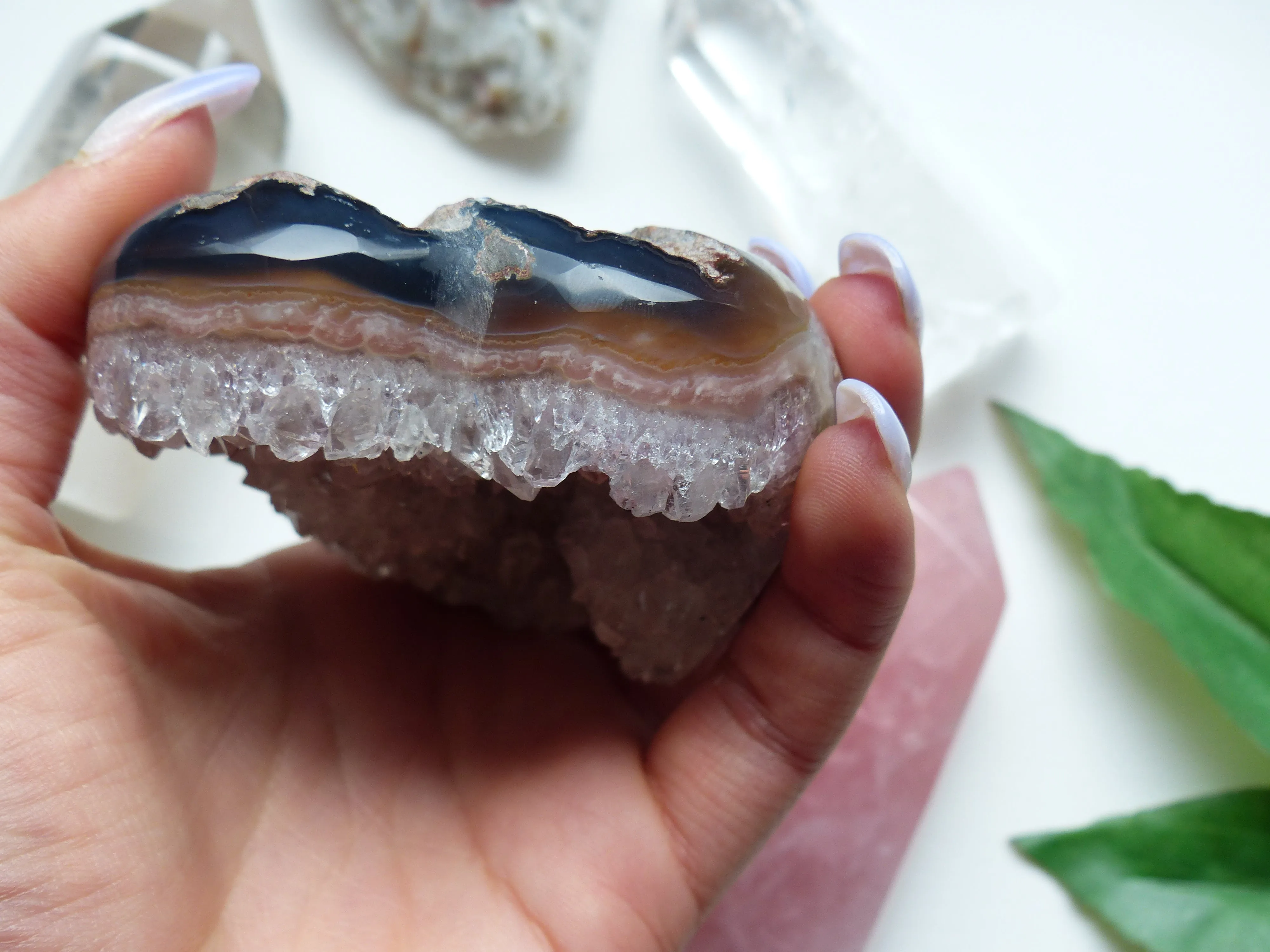 Pink Amethyst Geode & Agate Heart (#15)