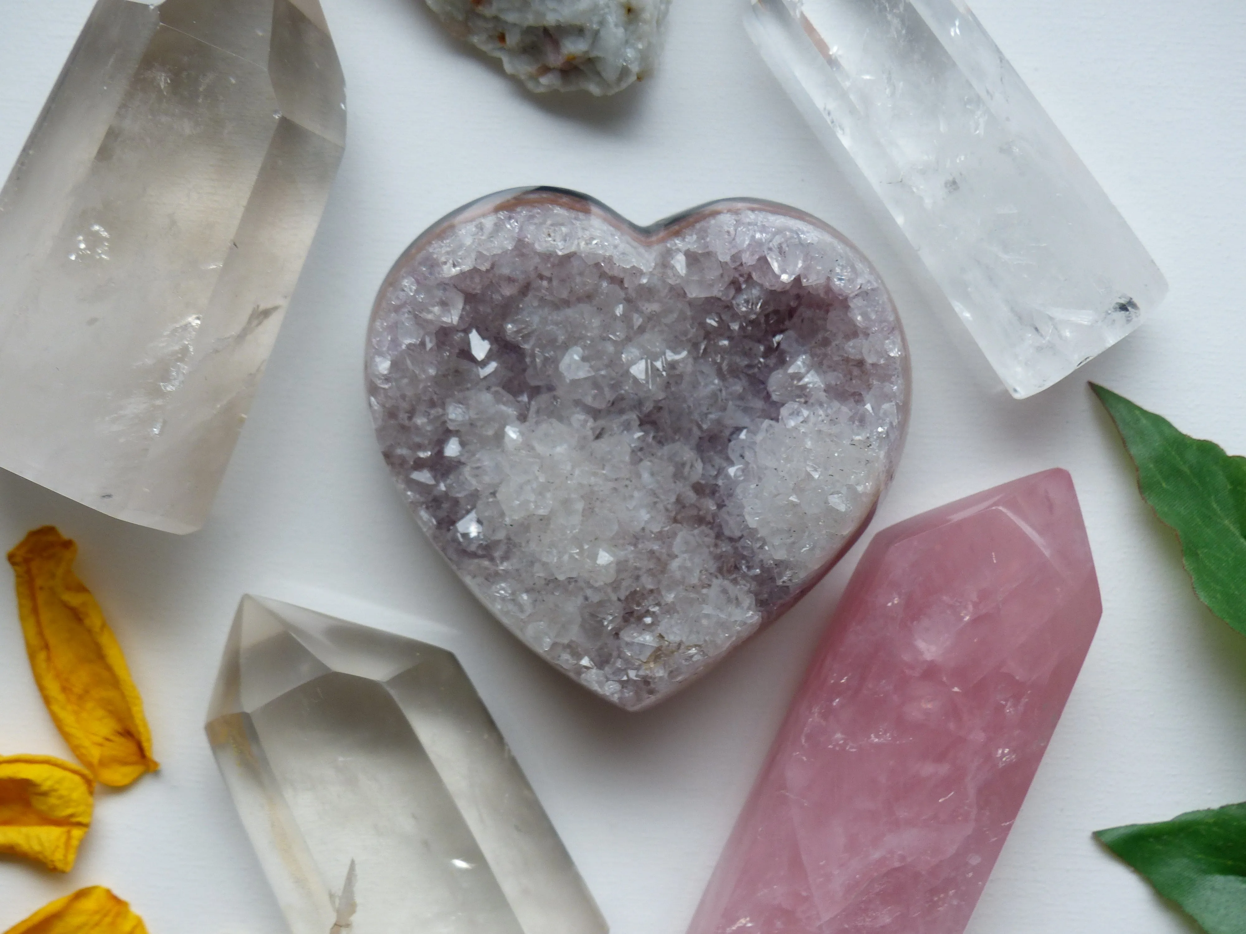 Pink Amethyst Geode & Agate Heart (#15)
