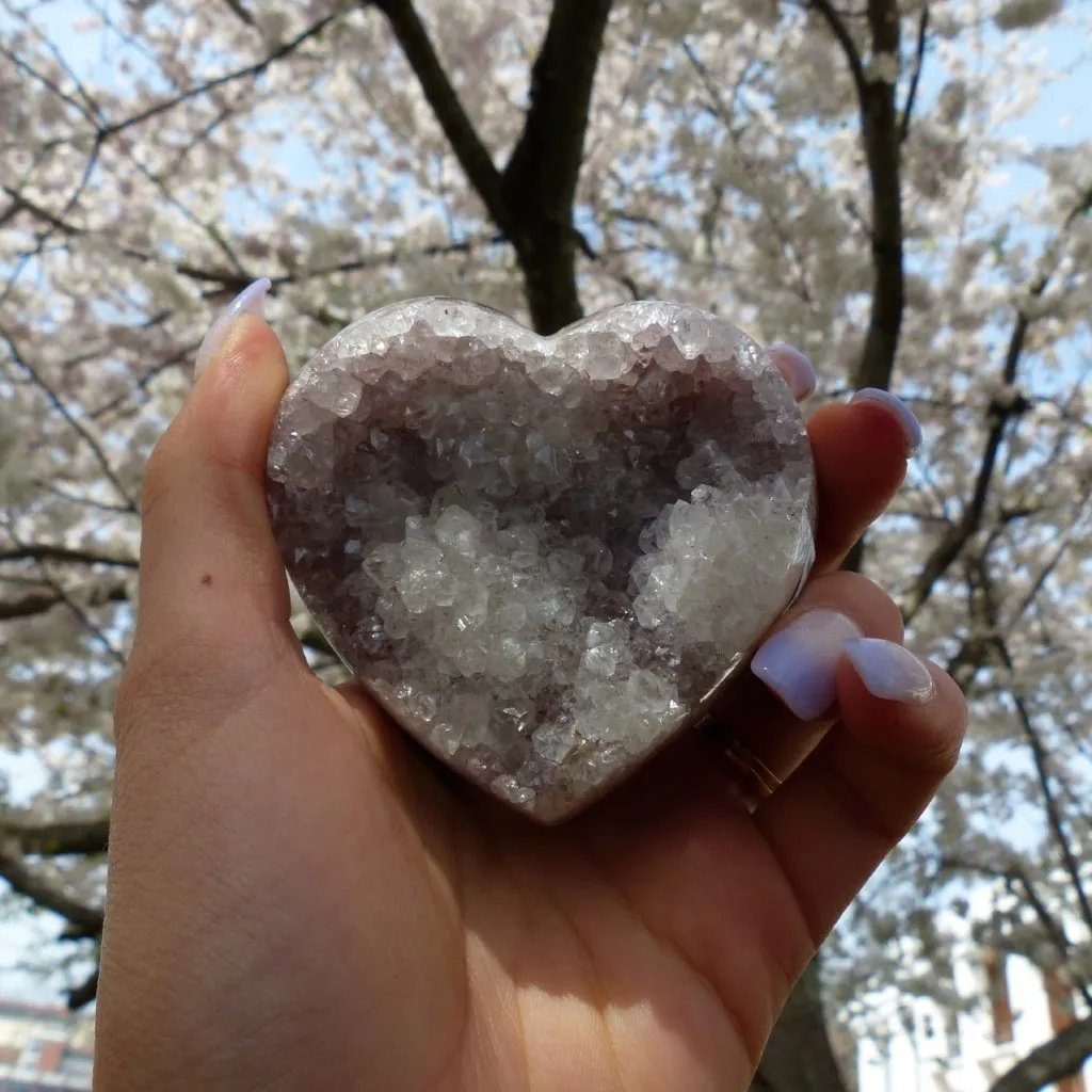 Pink Amethyst Geode & Agate Heart (#15)
